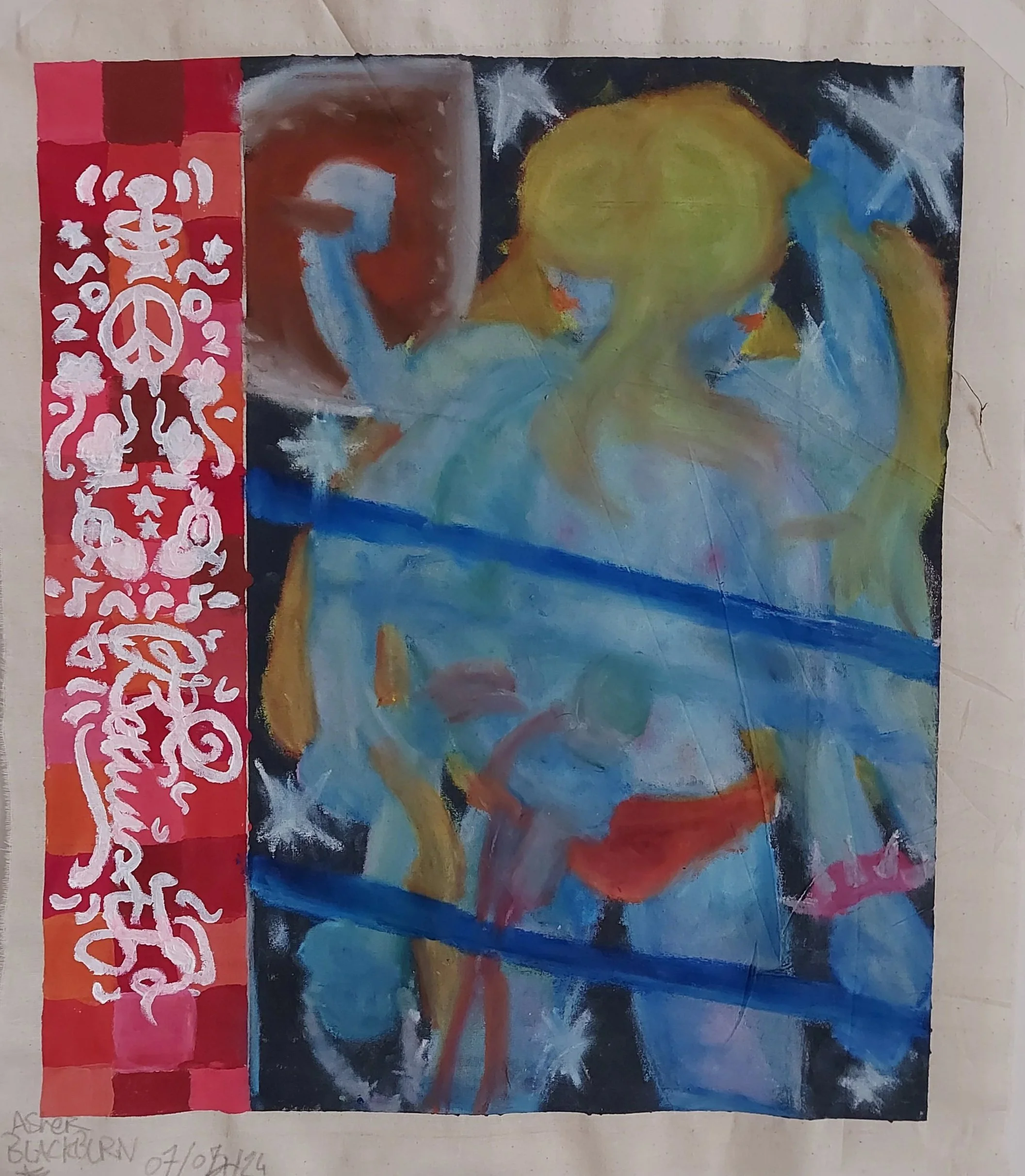 'Betwixt!'
Oil pastel, acrylic, pencil on calico.