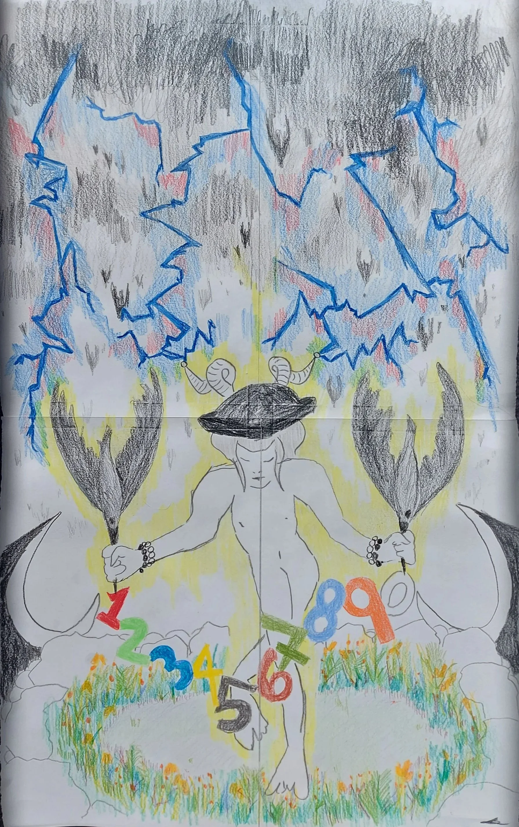 'Ram; Lightning Storm & the Number Chain Crows' - 
Colour Pencil on Paper
4 x A4