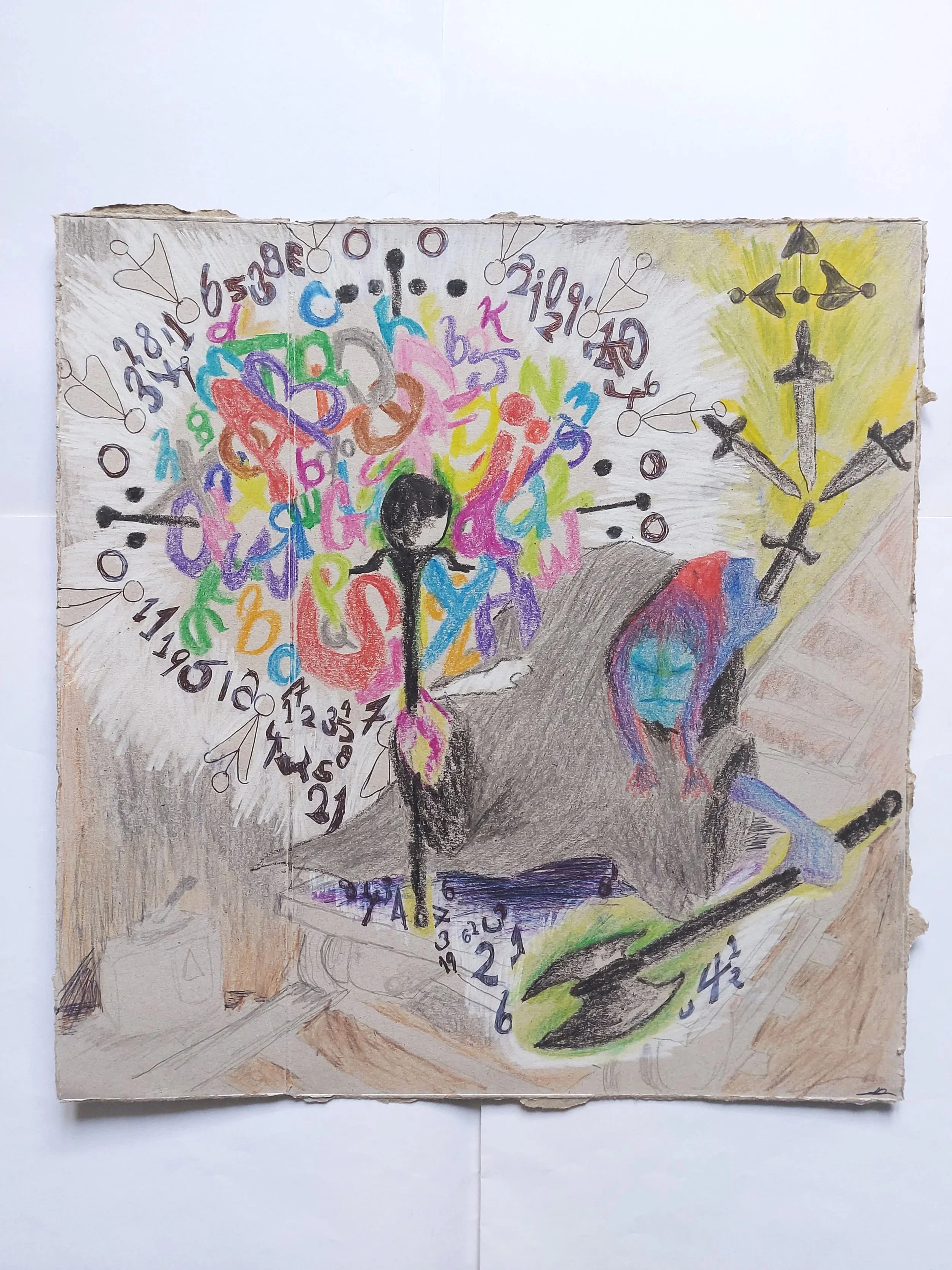 'The Alphanumeric Hex of Letter Spectre' - 
Crayon, Coloured Pencil, Pen on Cardboard