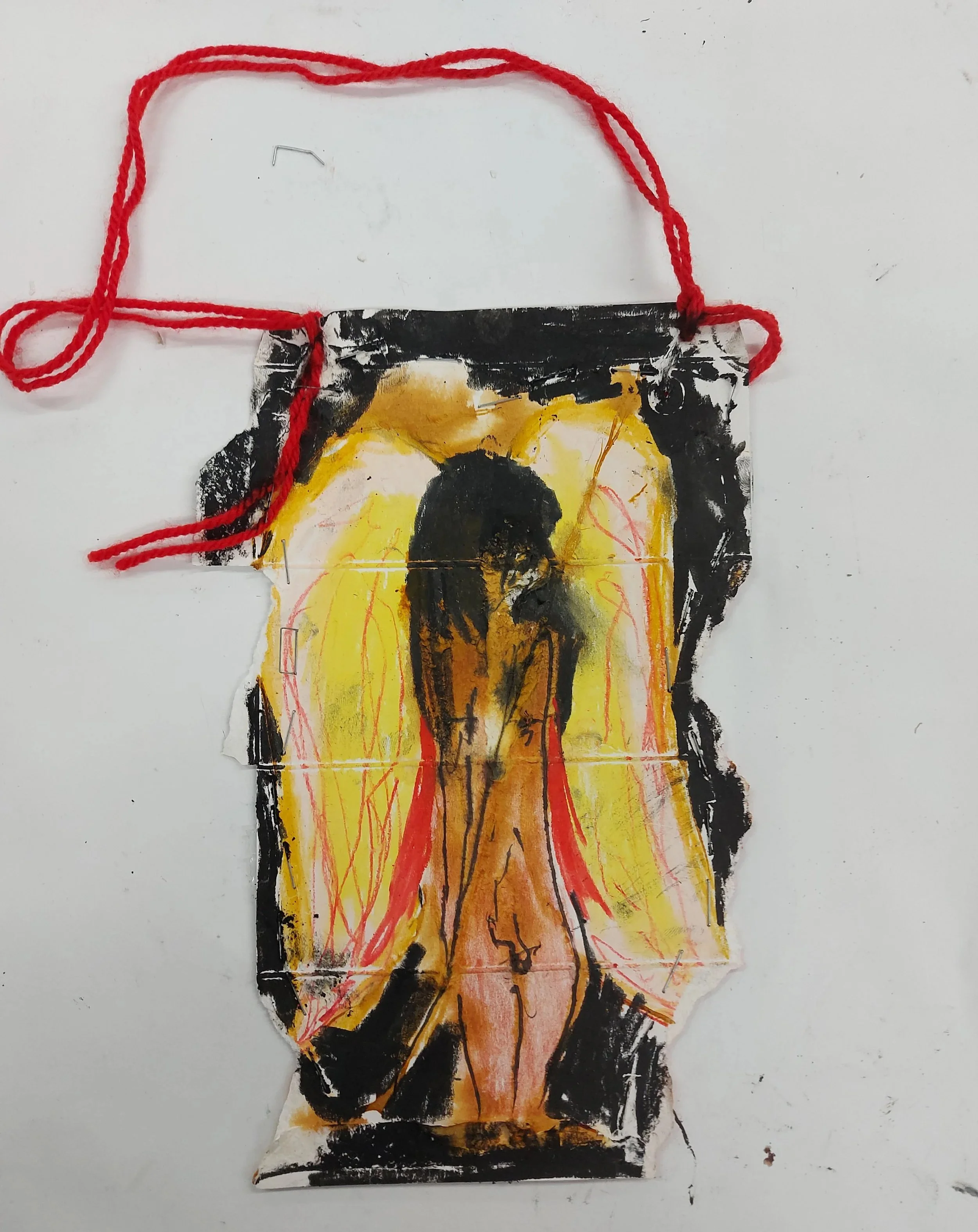 'Angel, 1/3' - 
Card, Yarn, Oil Pastel, Ink, Pen