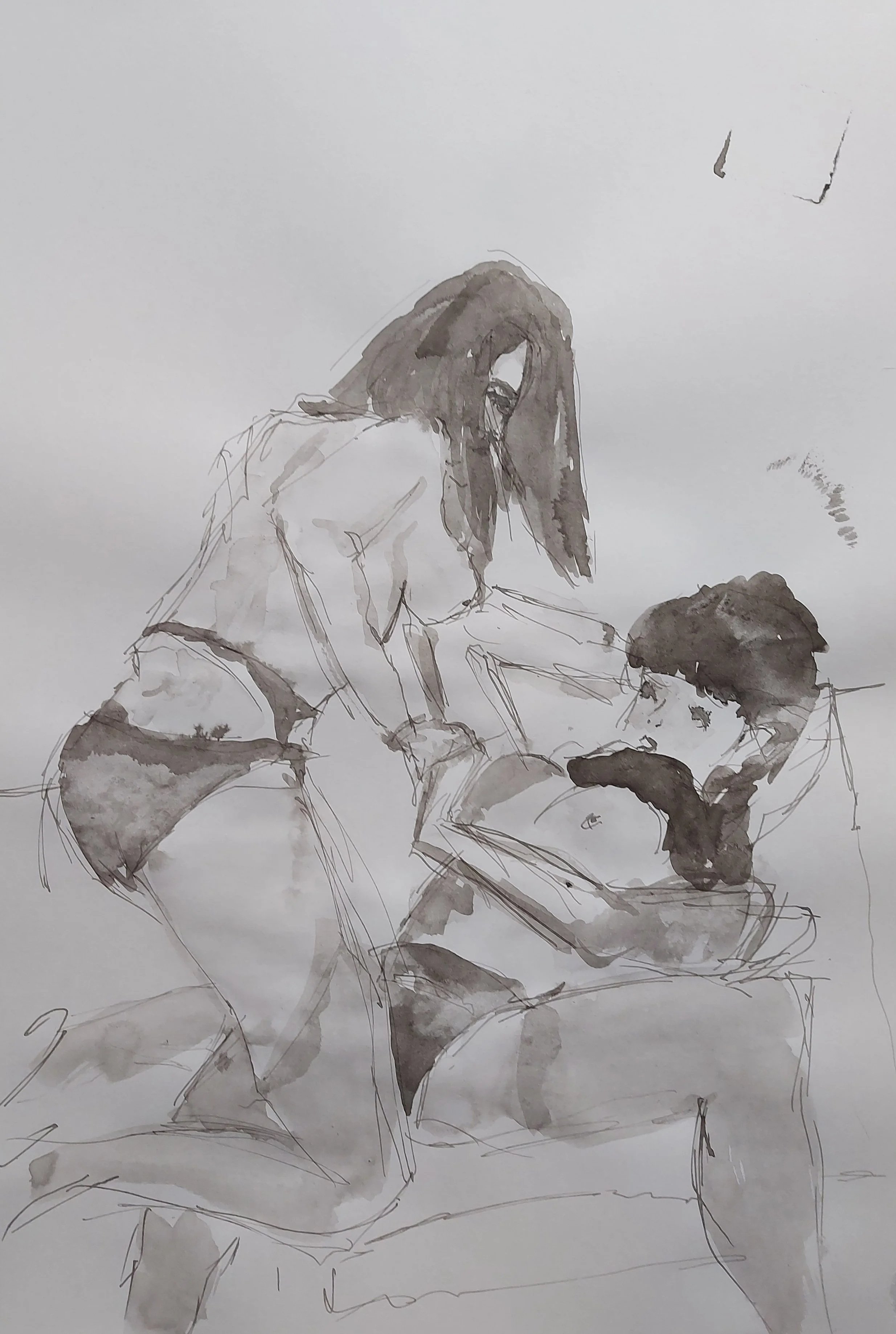 'Wrestling Fetish Mary & Mae' - 
Ink on Paper