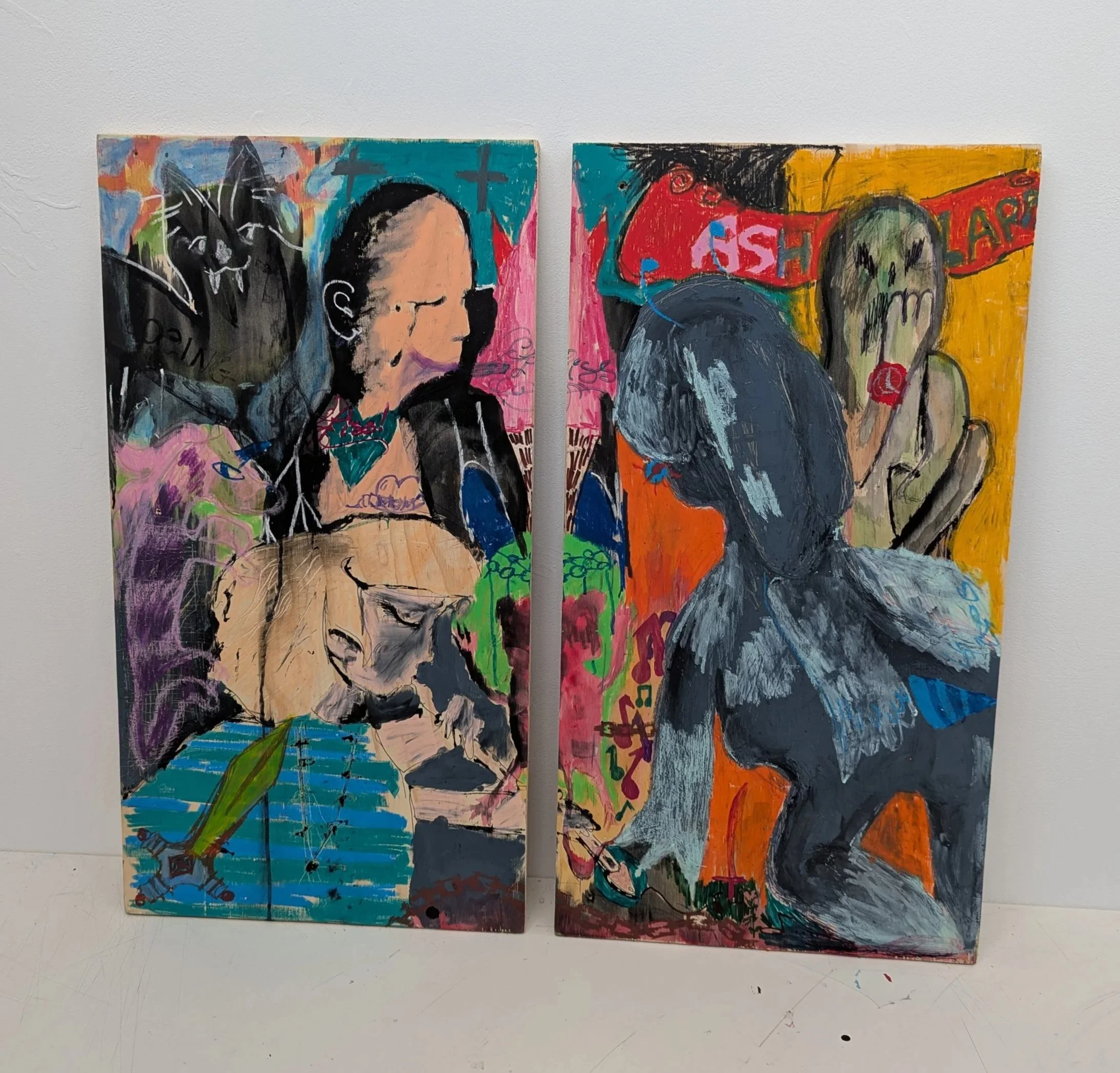 Untitled - Collaborative work with Clara Yuen.
Oil Pastel, Ink, Crayon, Marker, Pencil on Two Wood Panels