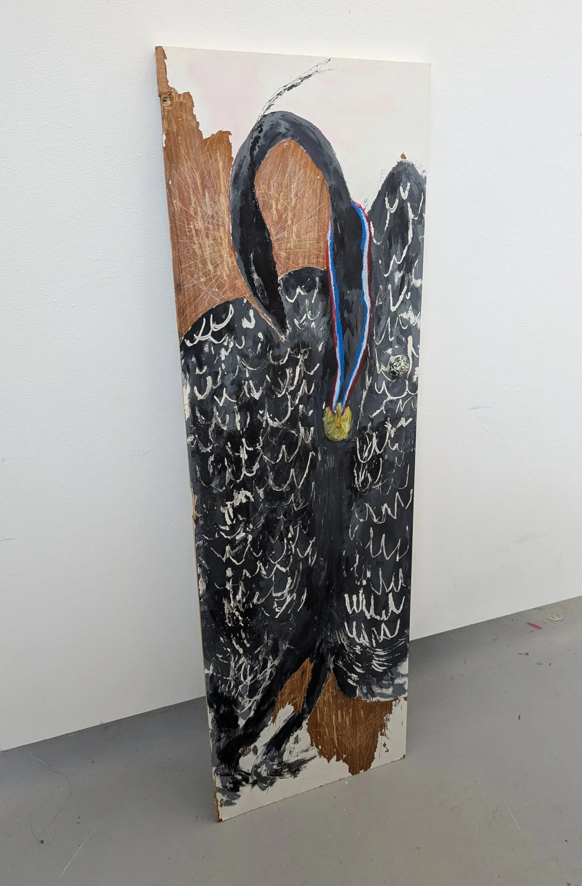 'Bird on Door' - 
Acrylic, House Paint, Oil Pastel, Pencil on Wooden Door