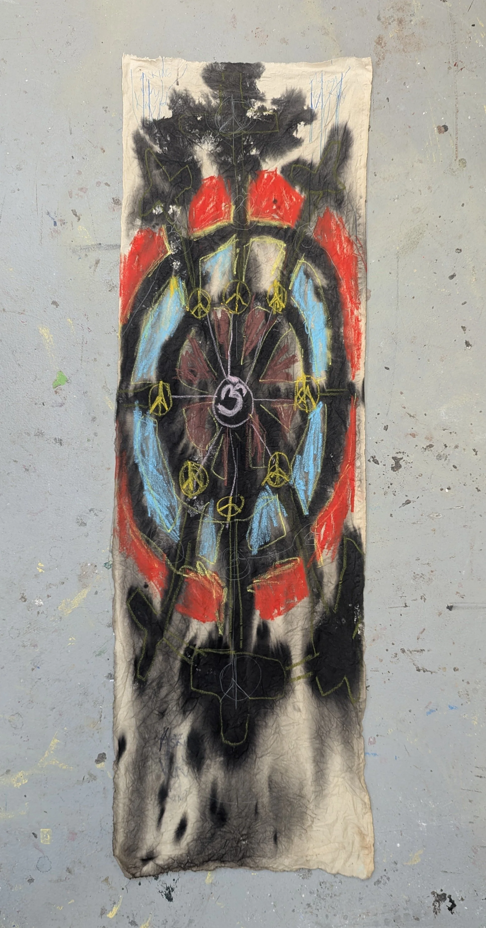 'Noble Peace Banner' - 
Ink, Oil Pastel, Pen, Marker on Calico