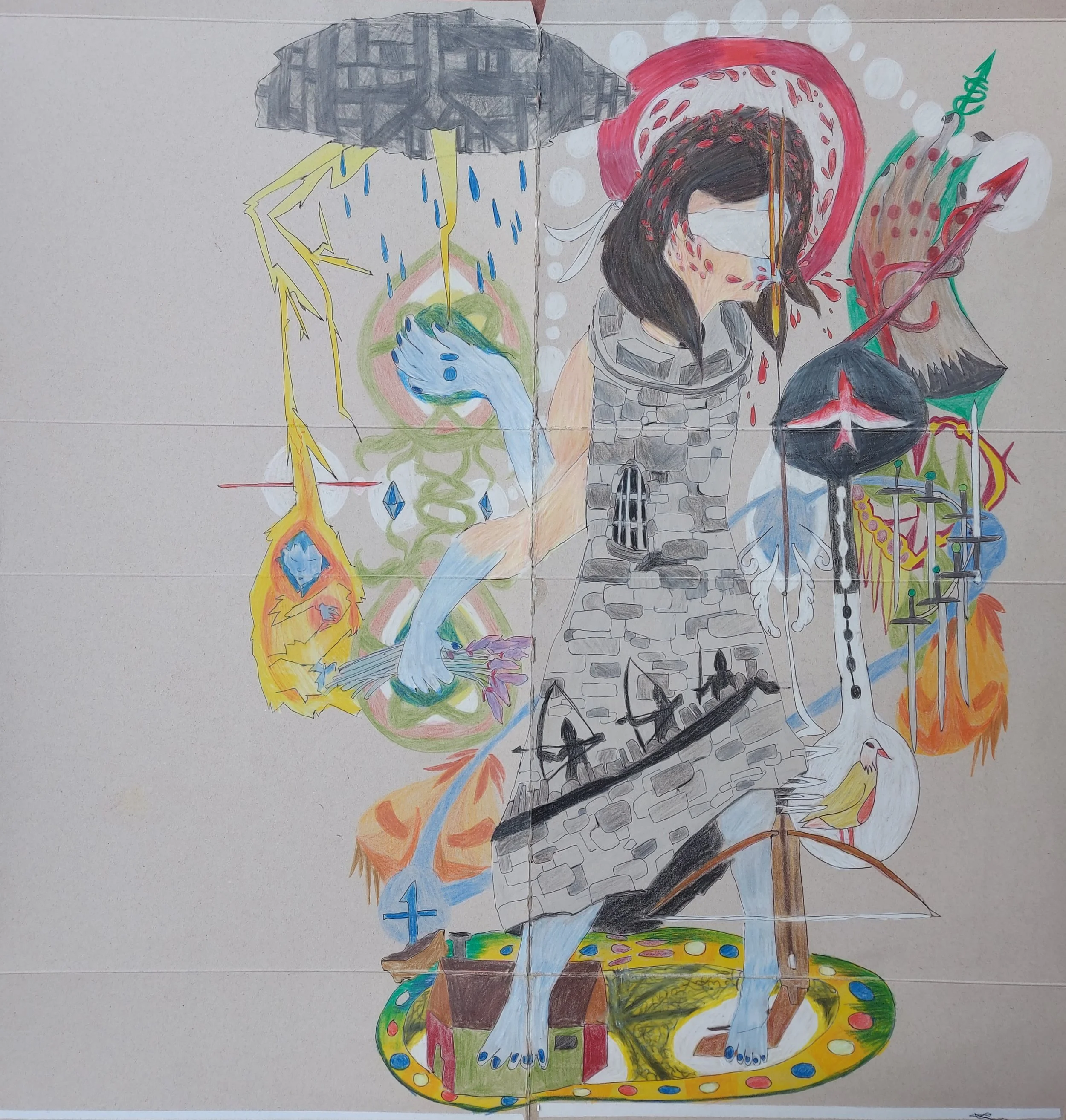 'Puritie's Crossbowic Nasal Martyrdom & Bident(al)' - 
Colour Pencil on Card
67.5cm x 65cm