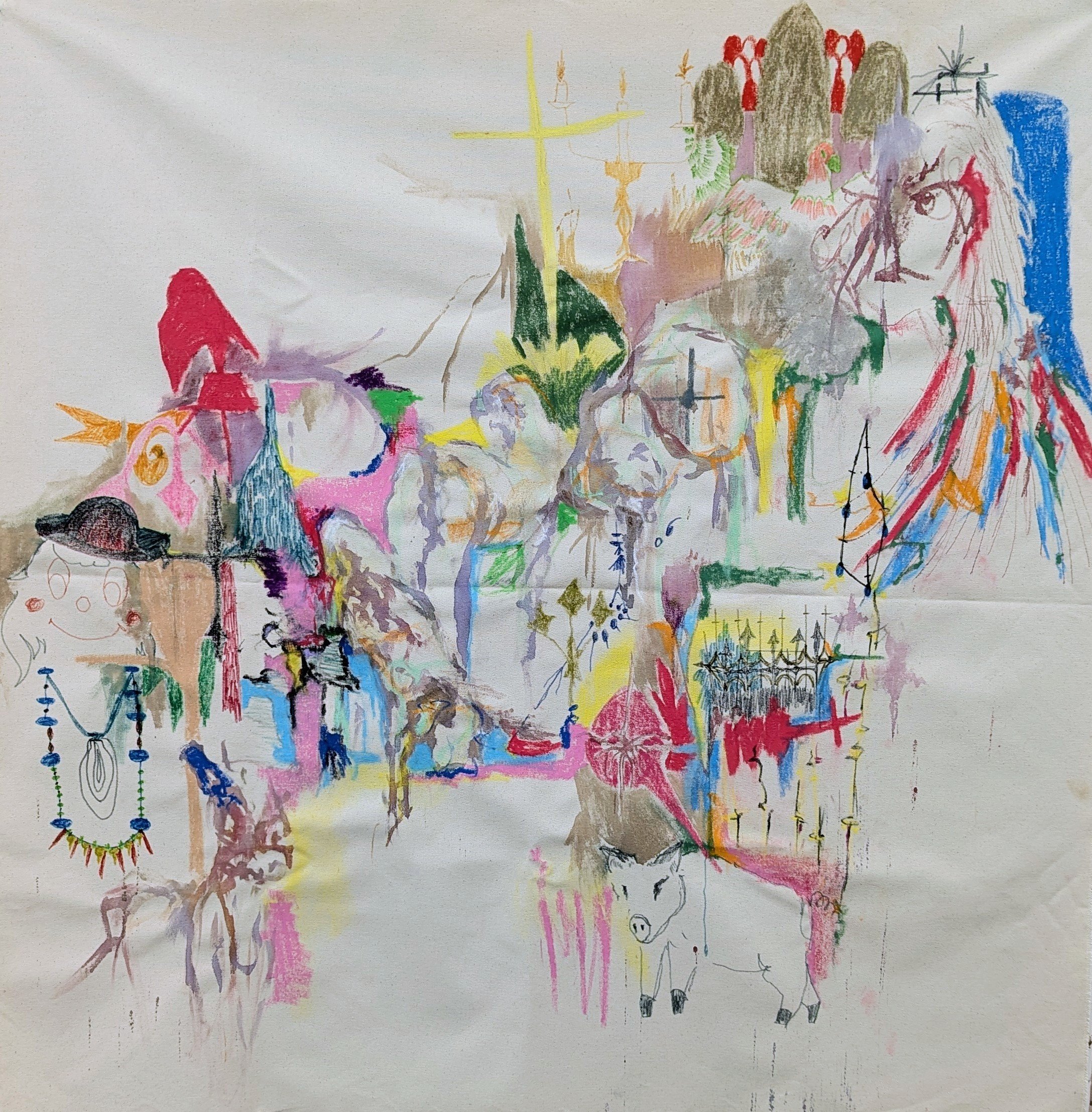 Untitled - Collaborative work with Irem Akay - 
Ink, Oil Pastel, Connector Pen on Canvas.