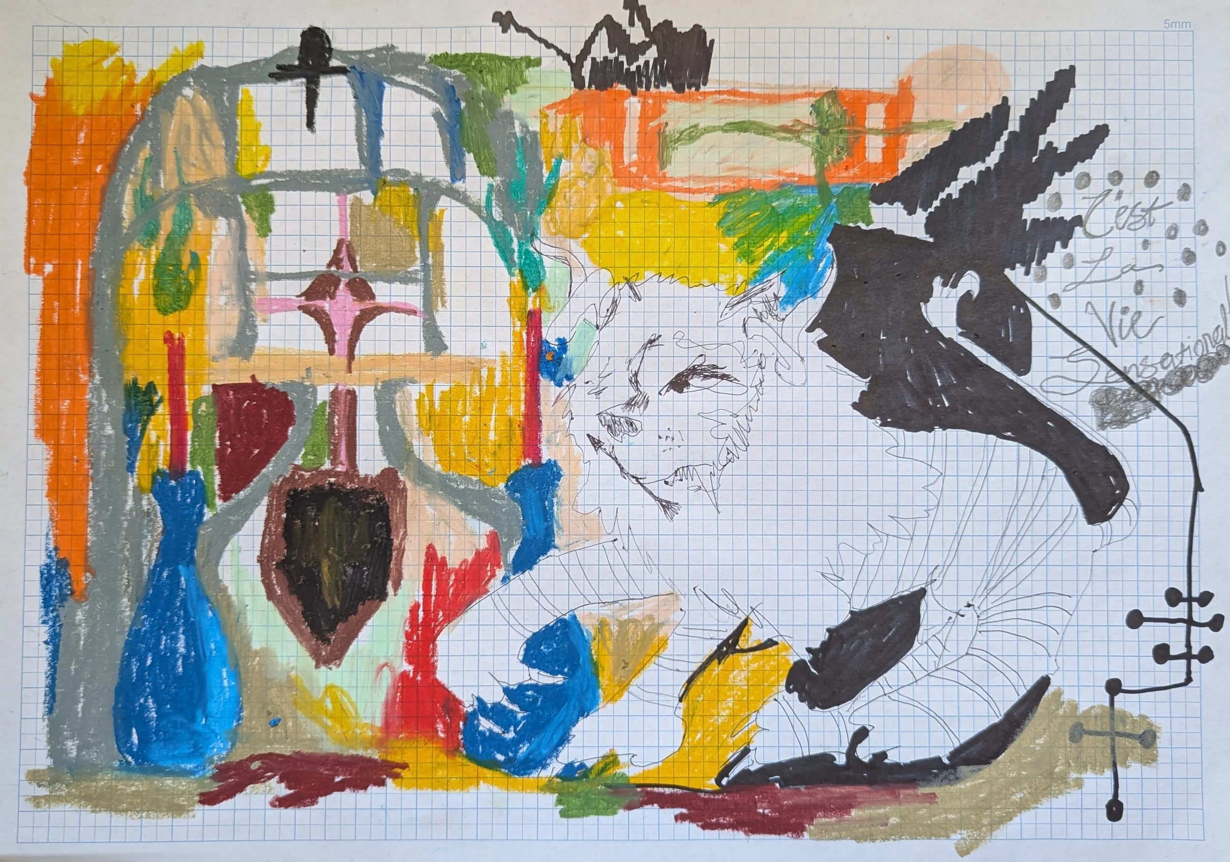'Lion beast at C'est la vie Gates' - 
Oil Pastel, Pen, Marker on Paper