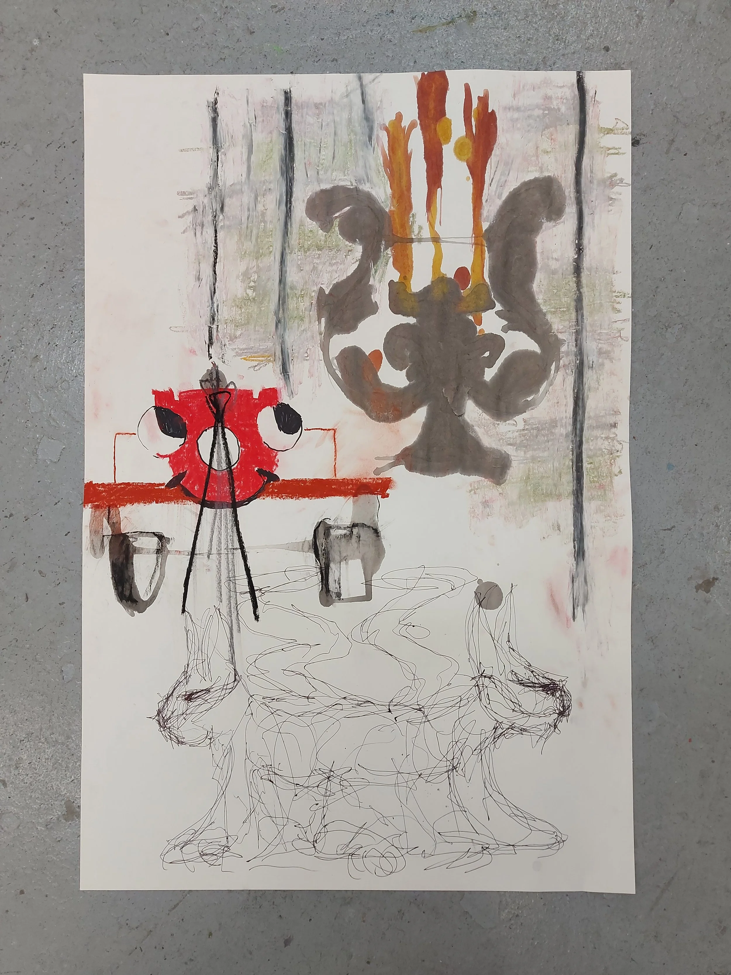 'Room' - 
Pen, Pencil, Oil Pastel, Gouache, Ink on Paper
A2