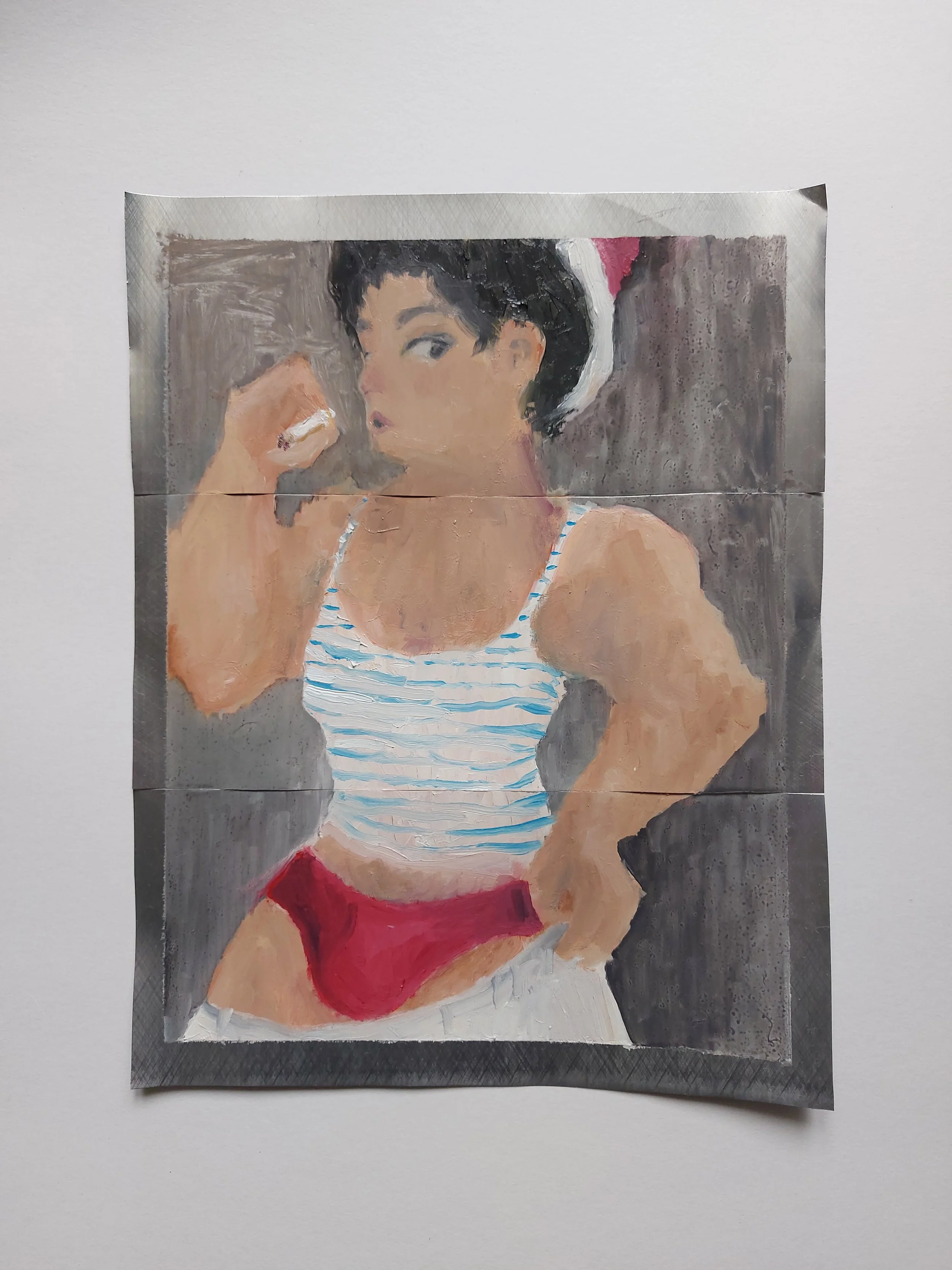 'Sailor II (smoking)' - 
Oil on 3 Aluminium Tin Cans
25cm x 19.5cm