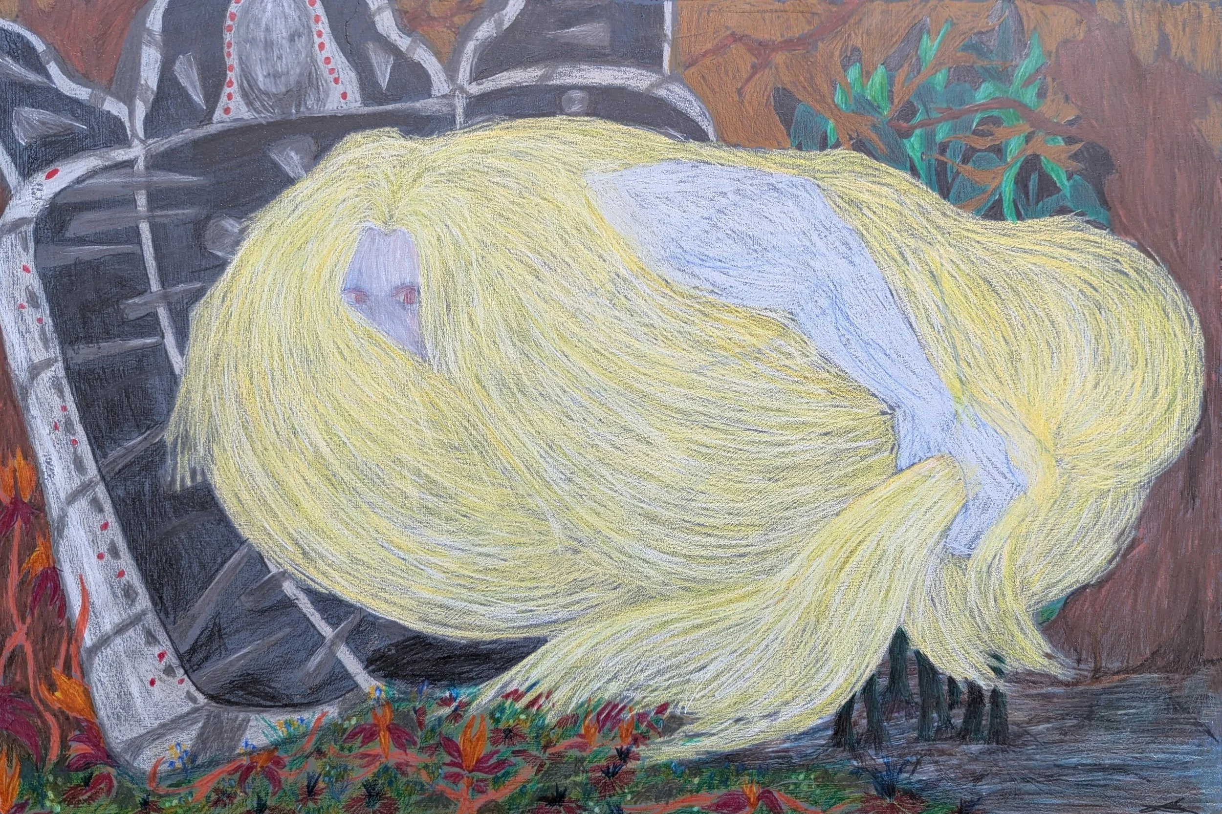 'Return to swampland maiden'
Coloured Pencil, Coloured Gesso on Mdf Board