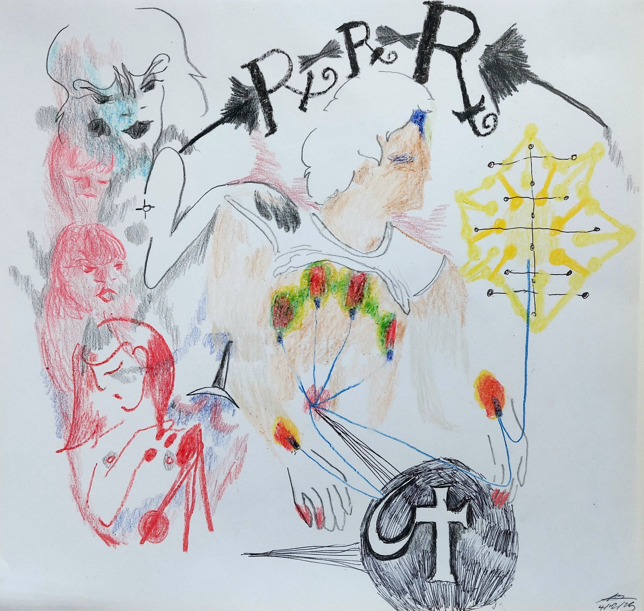 'Spirit Testing' - 
Pencil, pen, crayon on paper