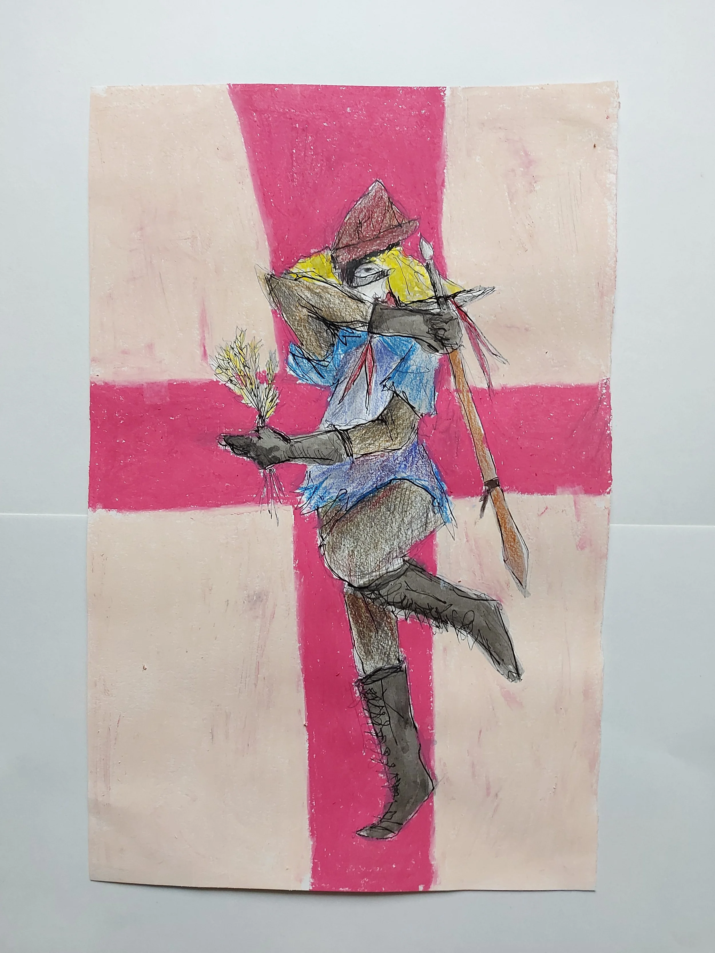 'Knave with Sword & Wheat' - 
Coloured Pencil, Ink & Oil Pastel on Paper
A3