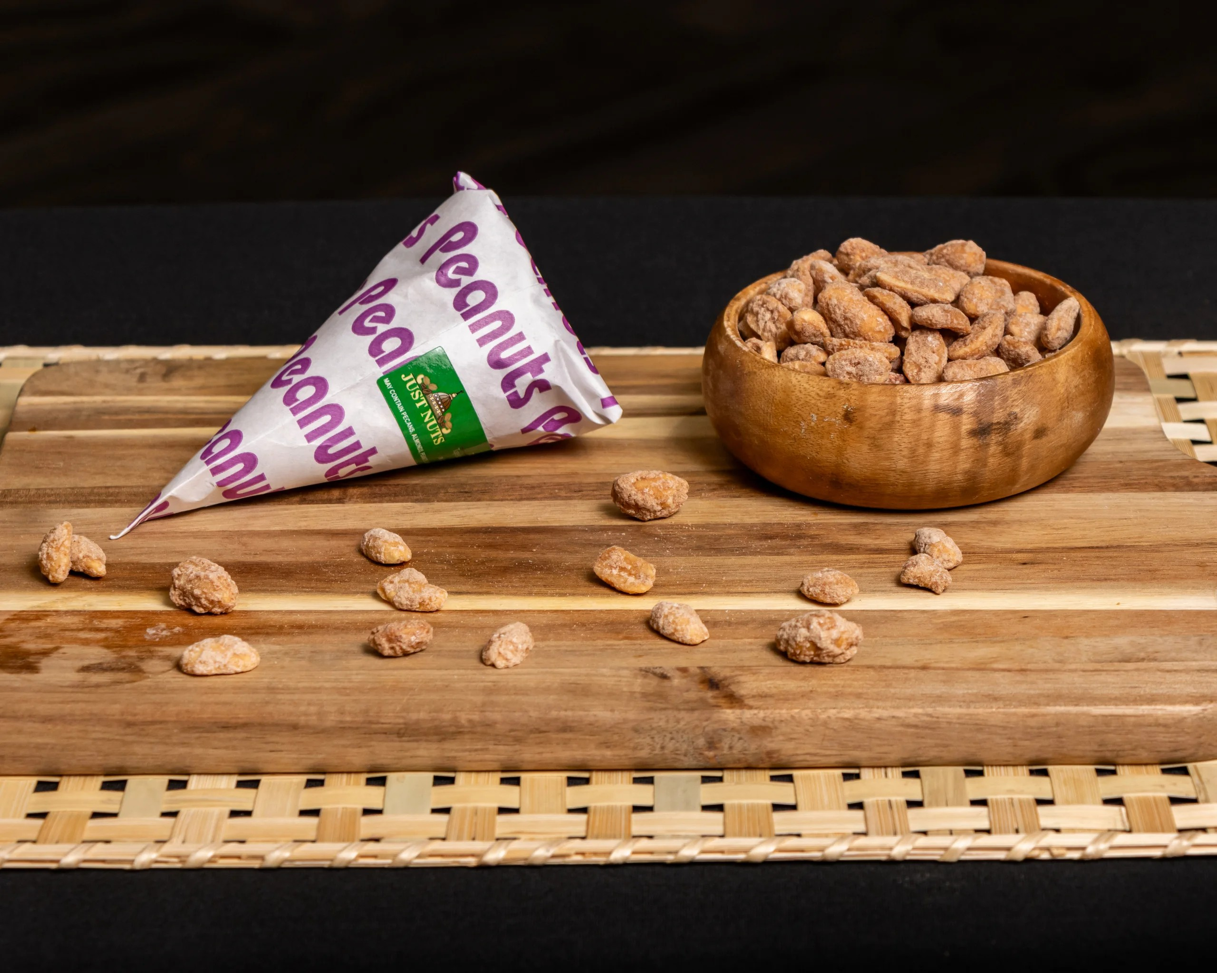 Cinnamon Roasted Peanuts
Sm: 2.2 oz
Md: 4.6 oz
Lg: 10.2 oz
