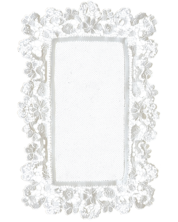 Decorative white lace doily with an intricate floral border and a mesh center.
