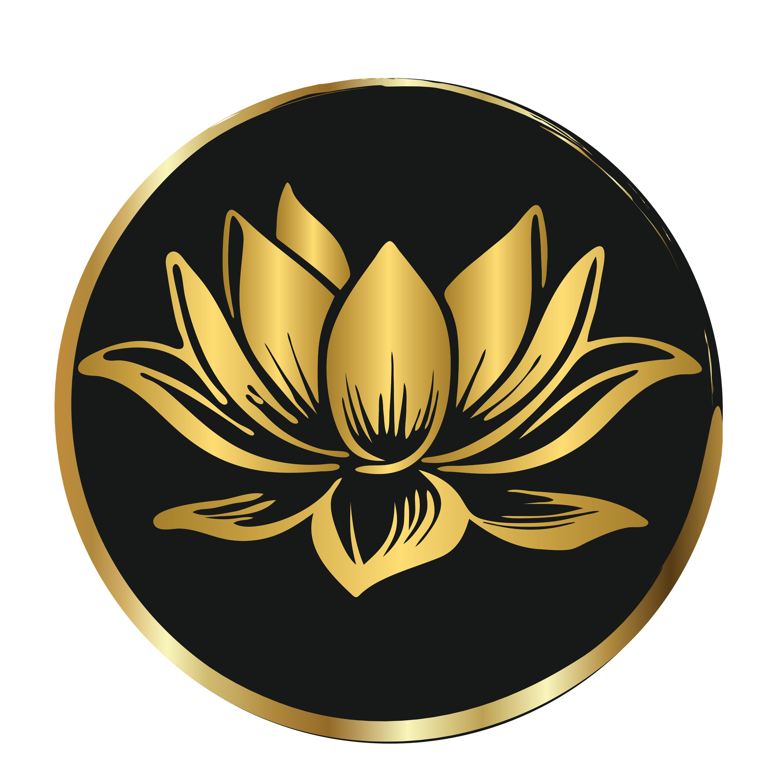A stylized digital illustration of a black and gold skull with a sleek design and intricate gold accents on a black background.