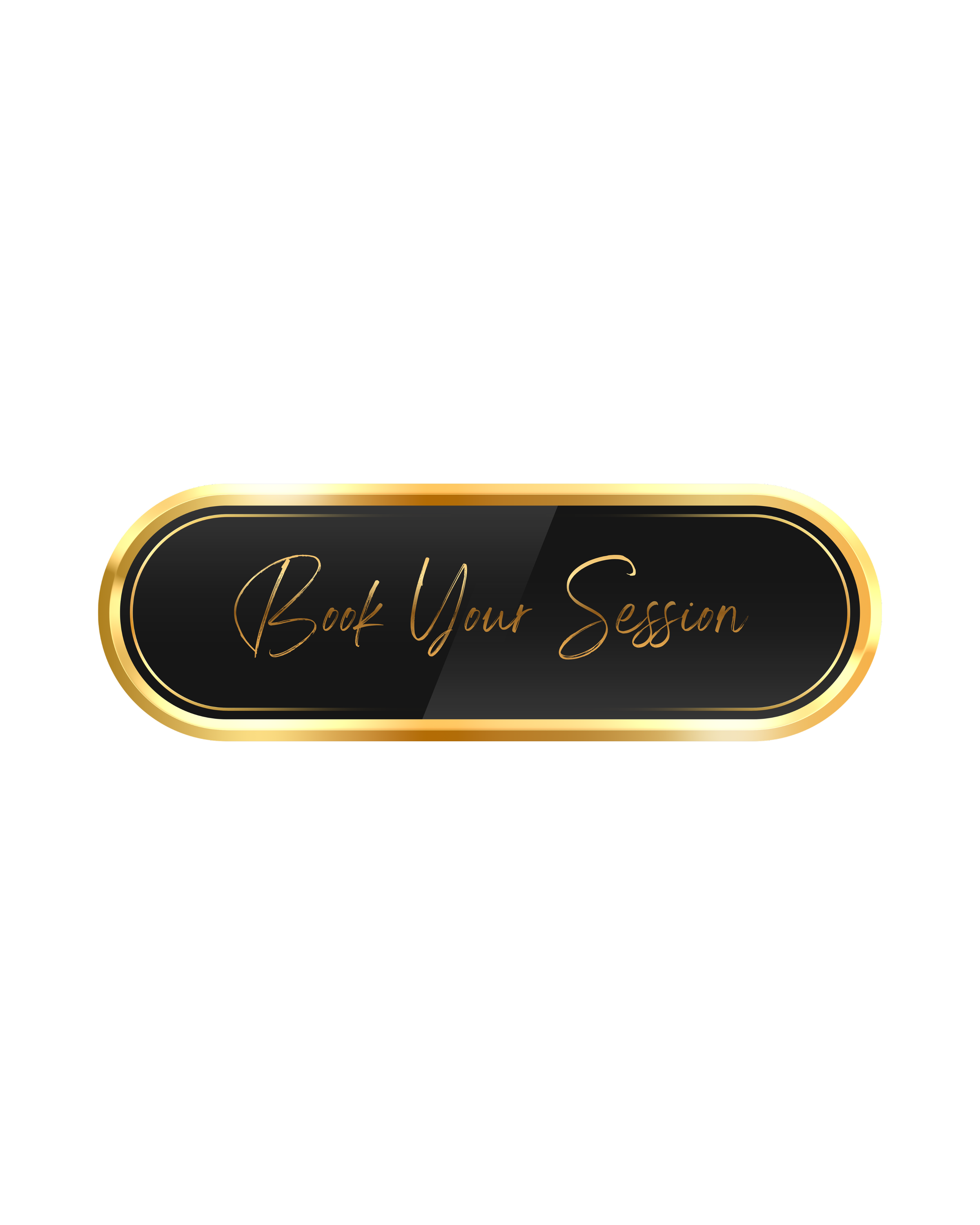 A black and gold oval sign with handwritten gold lettering that says "Book Your Session".