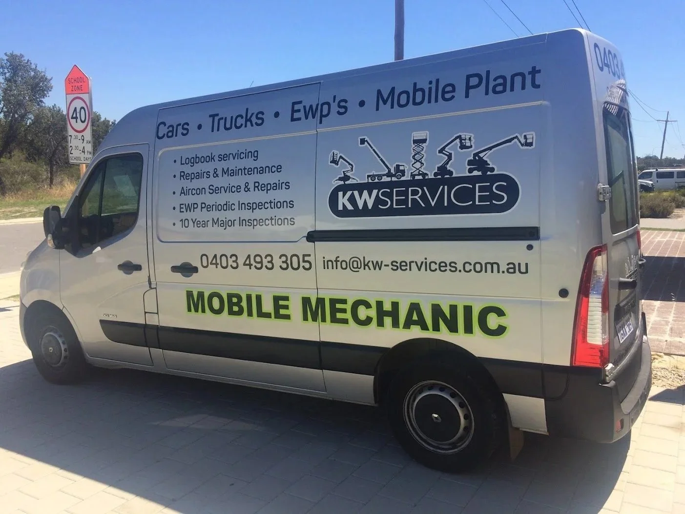 KW Services van for mobile repairs and servicing of EWPs, mobile cranes, plant and equipment, Perth WA