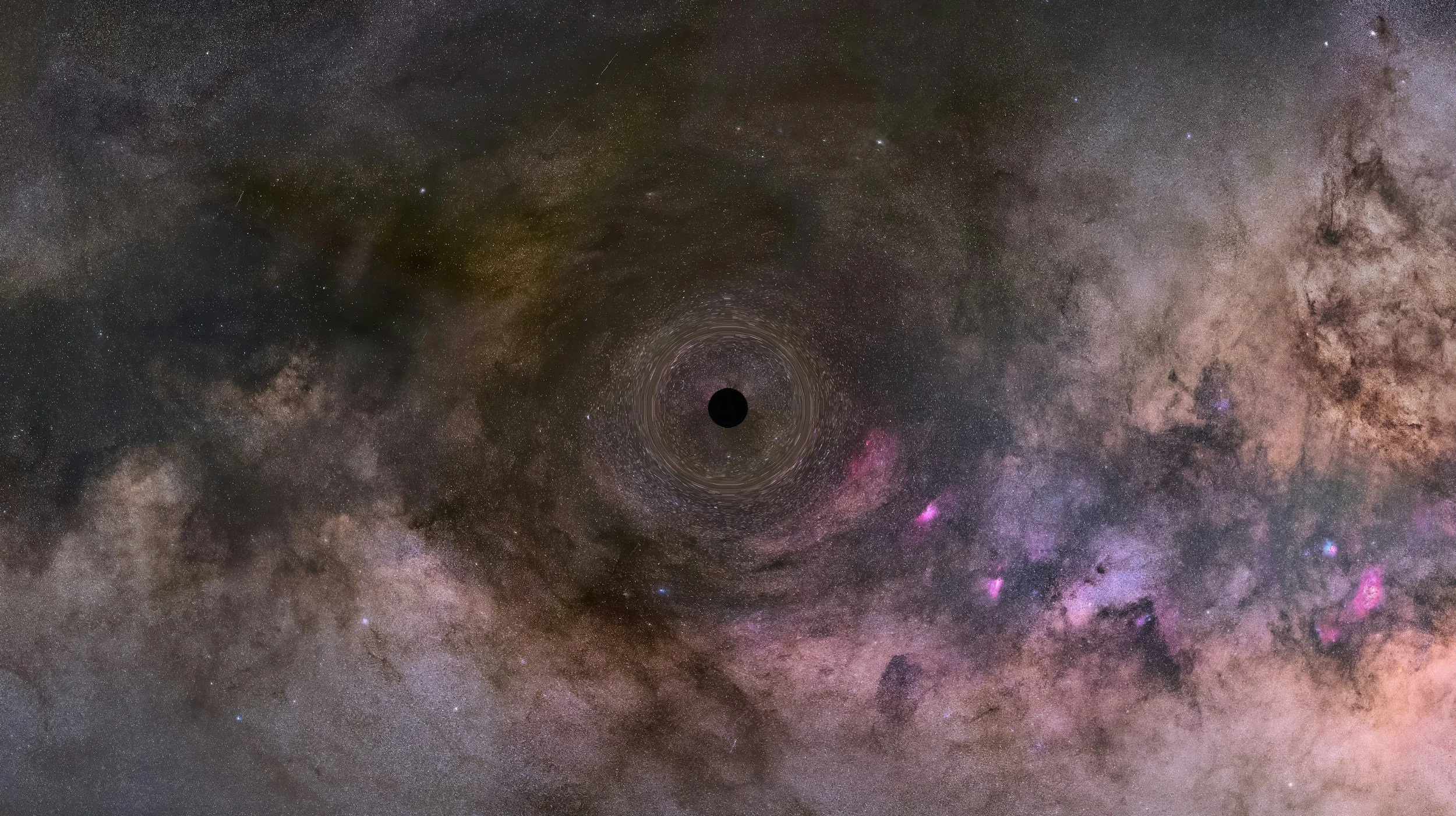 Image of the Milky Way galaxy seen from space with a black hole in the center.