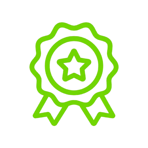 Green award ribbon with a star in the center on a black background.