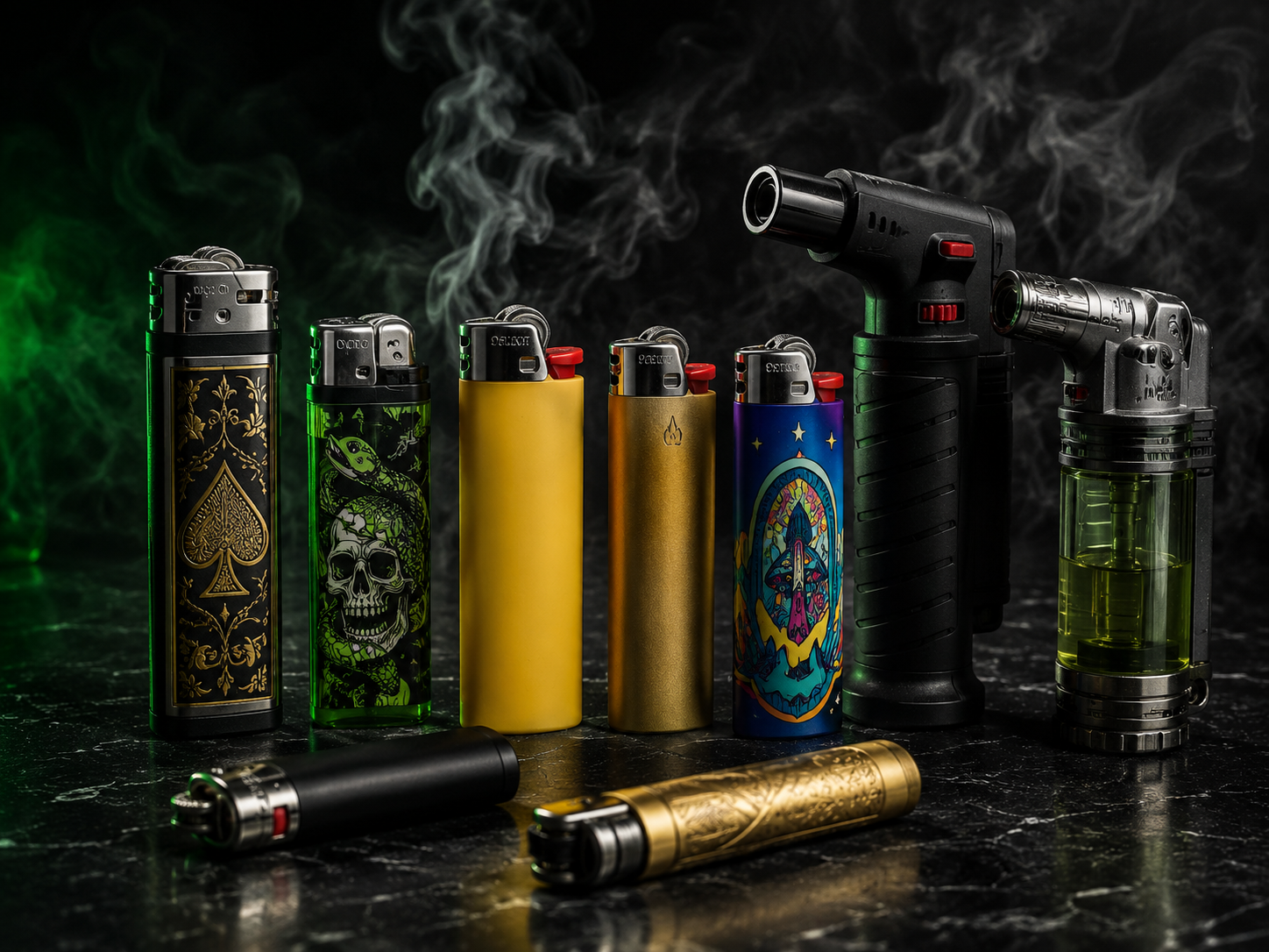 Disposable, refillable and windproof lighters available at Cave Smoke Shop in Durham NC