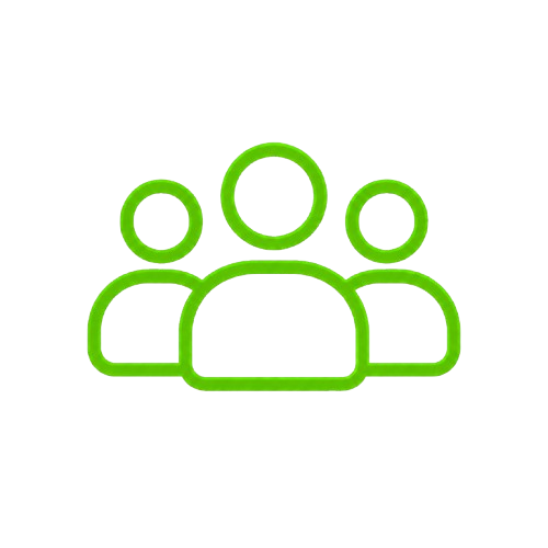 Icon of a group of five stylized human figures outlined in green.