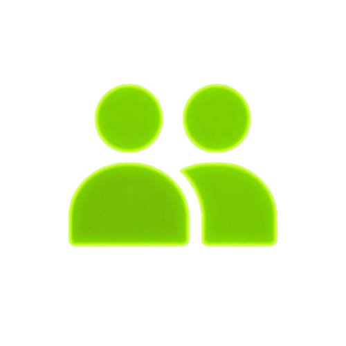 Icon of two green human figures, one slightly taller, representing users or people.