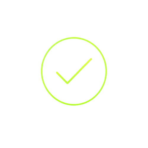 A black background with a neon green circle and checkmark indicating approval or success.