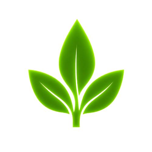 Green neon-lit plant icon with three leaves.