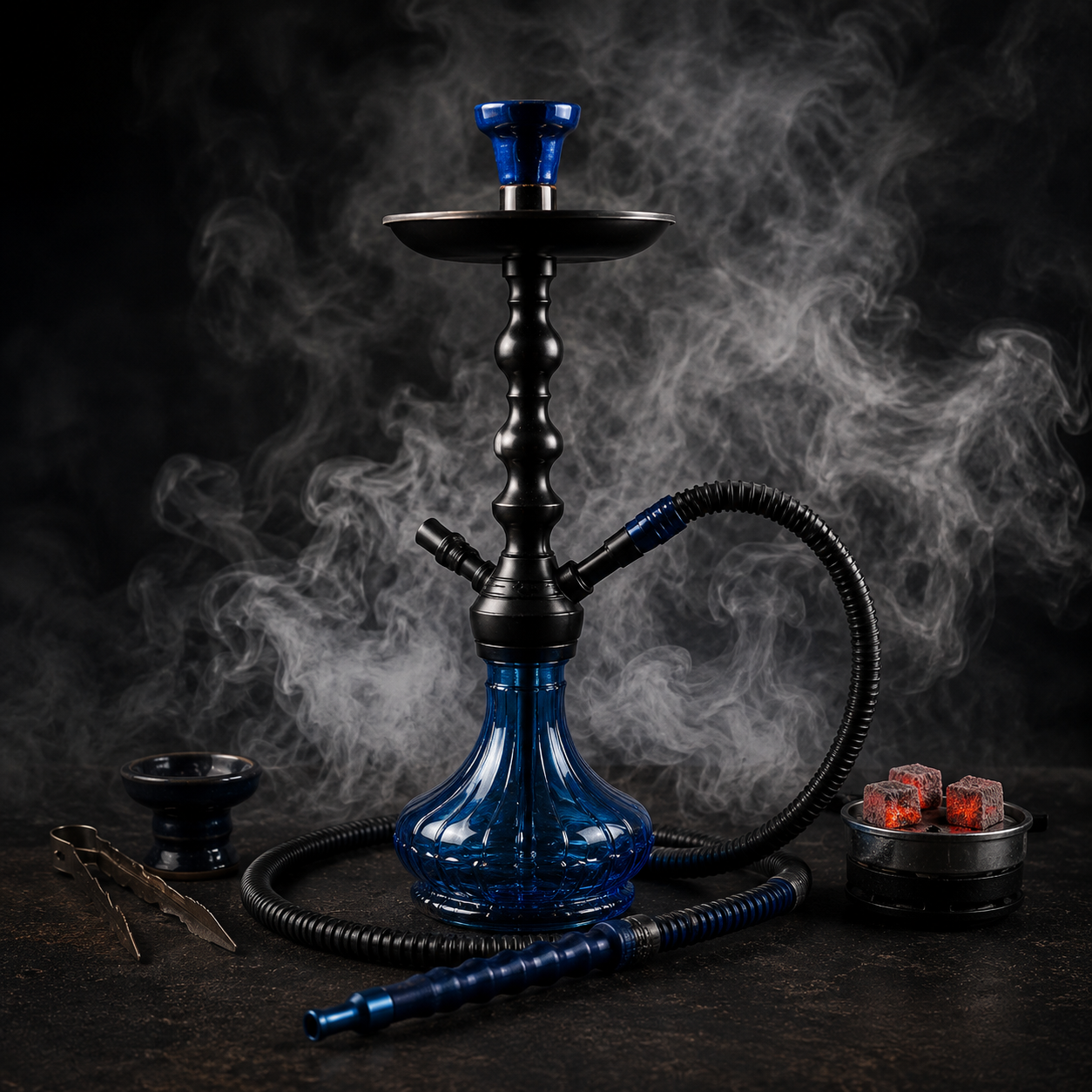 Hookah setup with tobacco and coals for sale at Cave Smoke Shop in Durham NC