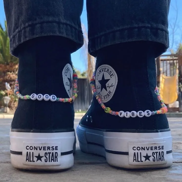 Hand Crafted Accessories _ Beaded Shoe Charms_ Shoes Chains “Good Vibes” _ Color_ Orange_Pink _ Size_ Os.jpg