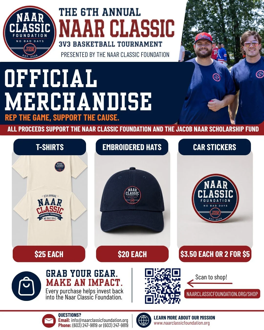 🚨 OFFICIAL NAAR CLASSIC FOUNDATION MERCH IS HERE 🚨

Pre-orders are now OPEN for our 2026 merch collection ❤️🏀

Available now:
👕 T-Shirts &mdash; $25
🧢 Embroidered Hats &mdash; $20
❤️ J2N Car Stickers &mdash; $3.50 each or 2 for $5

All proceeds 