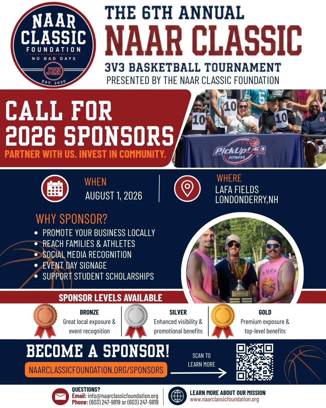 We&rsquo;re looking for MORE sponsors for the 6th Annual Naar Classic ❤️🏀

Each year, the Naar Classic brings together our community to honor Jake&rsquo;s legacy while raising money for scholarships, community initiatives, and future programming thr
