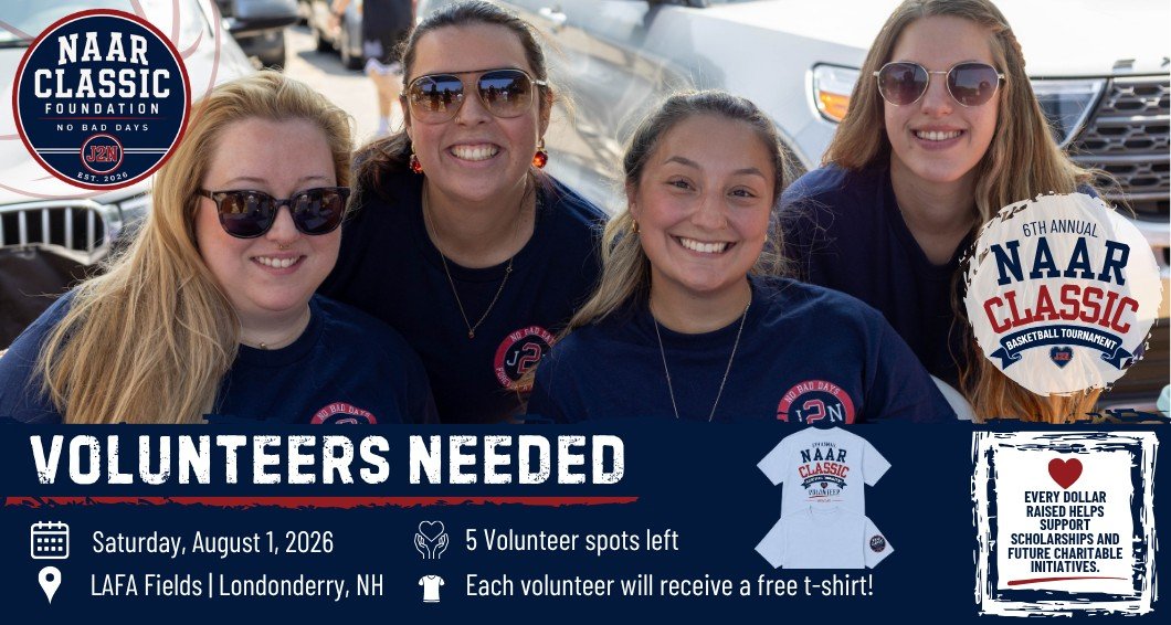 🙌 VOLUNTEERS NEEDED!

The Naar Classic wouldn't be possible without our incredible volunteers.

We're looking for approximately 5 MORE volunteers to help with:

✔️ Registration &amp; Check-In
✔️ Raffle Tables
✔️ Event Activities
✔️ Set-Up &amp; Take