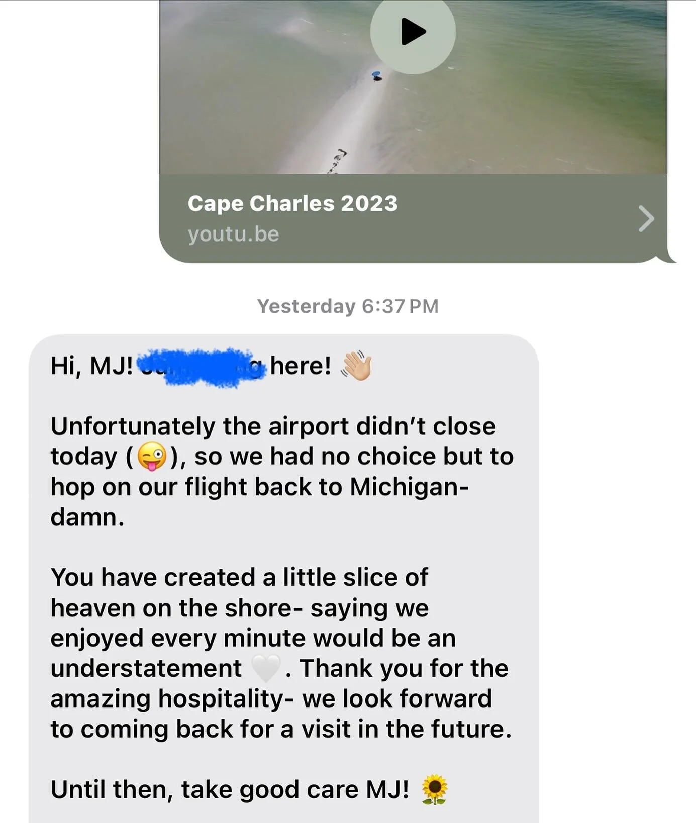 Got this txt from a couple the flew here from Michigan to spend a few days with us at #laughingkingretreat.  As a host there is no higher complement then when someone writes you a note affirming that what you try to do is noticed and that it hits.  I