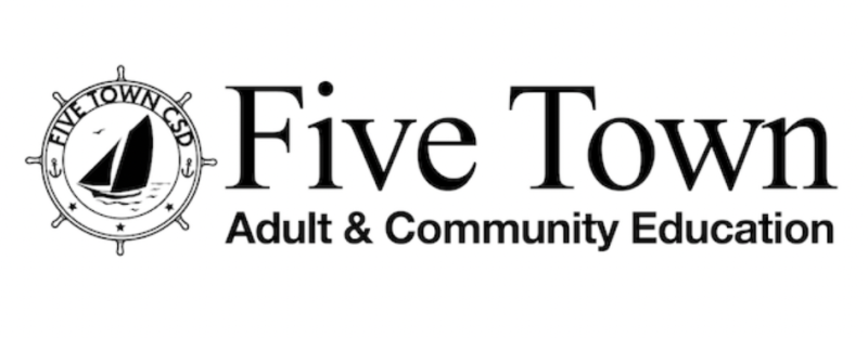 Logo for Five Town Adult & Community Education featuring a circular emblem with a sailboat and the text 'Five Towns' and 'Adult & Community Education'.