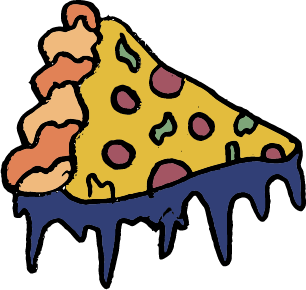 A slice of pizza with cheese, pepperoni, and vegetables on a blue plate.