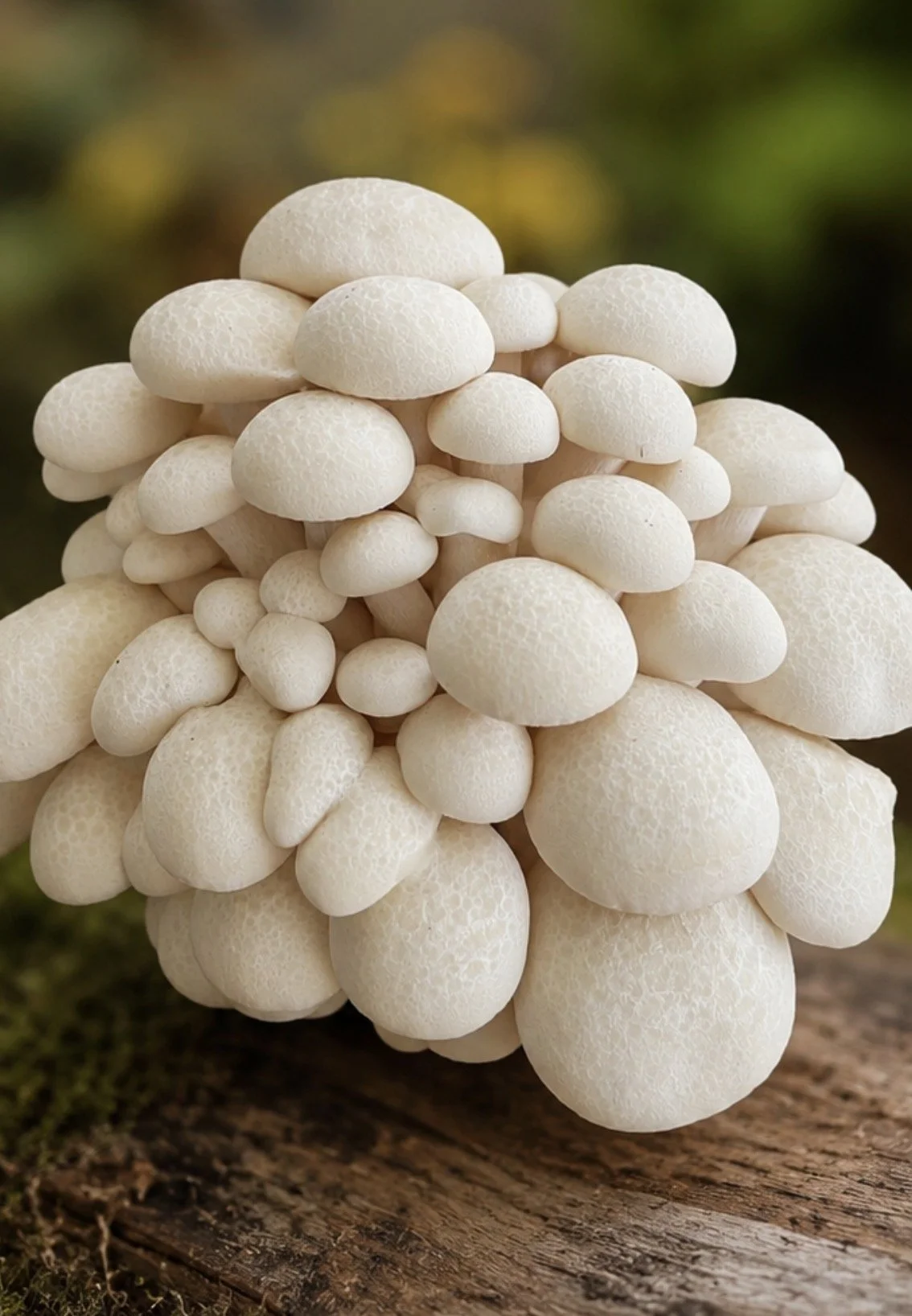 Homegrown Ivory Shimeji mushrooms cluster