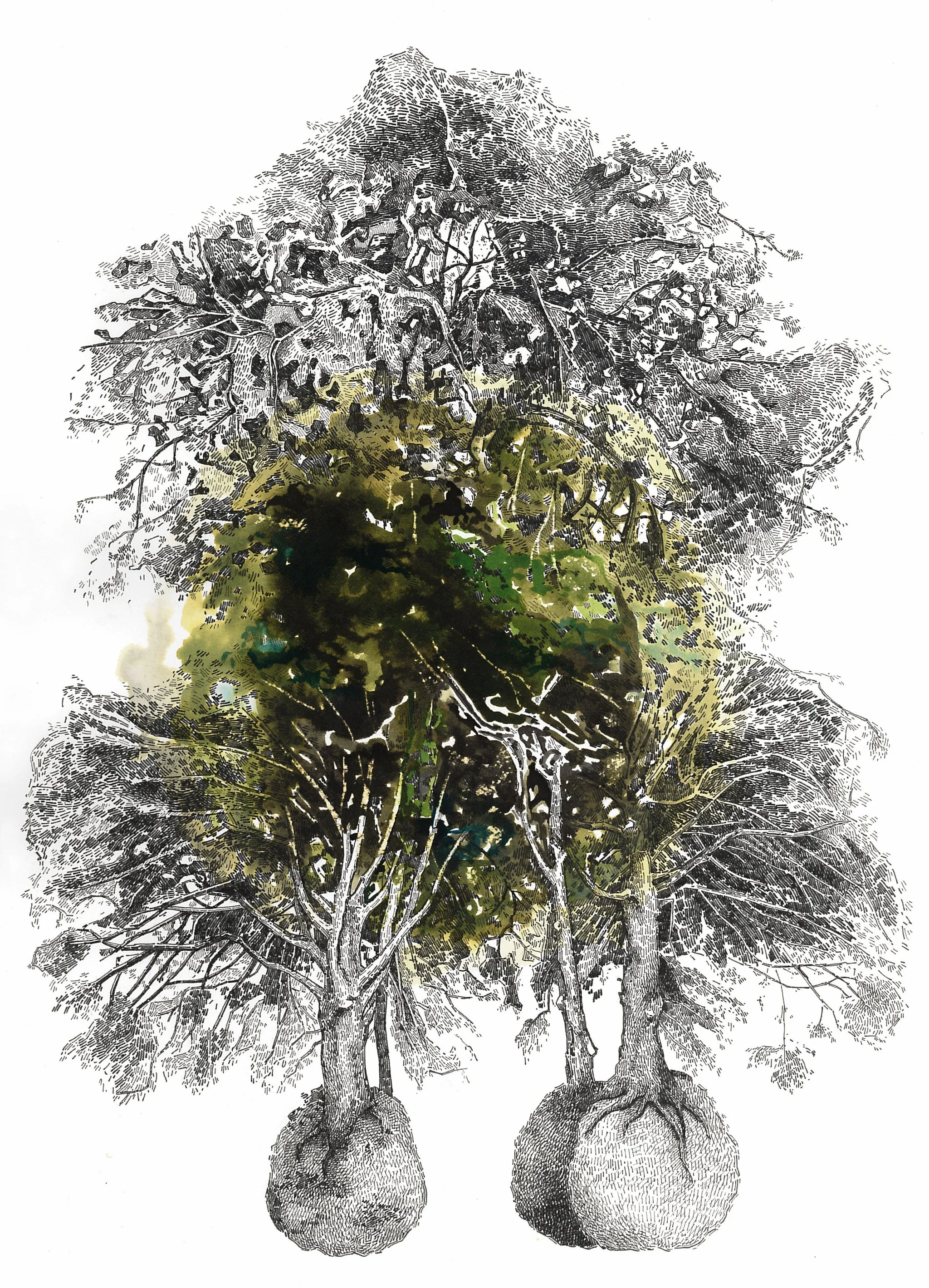 "Two views" Ink and watercolor on paper, 29,7x21cm, 2015