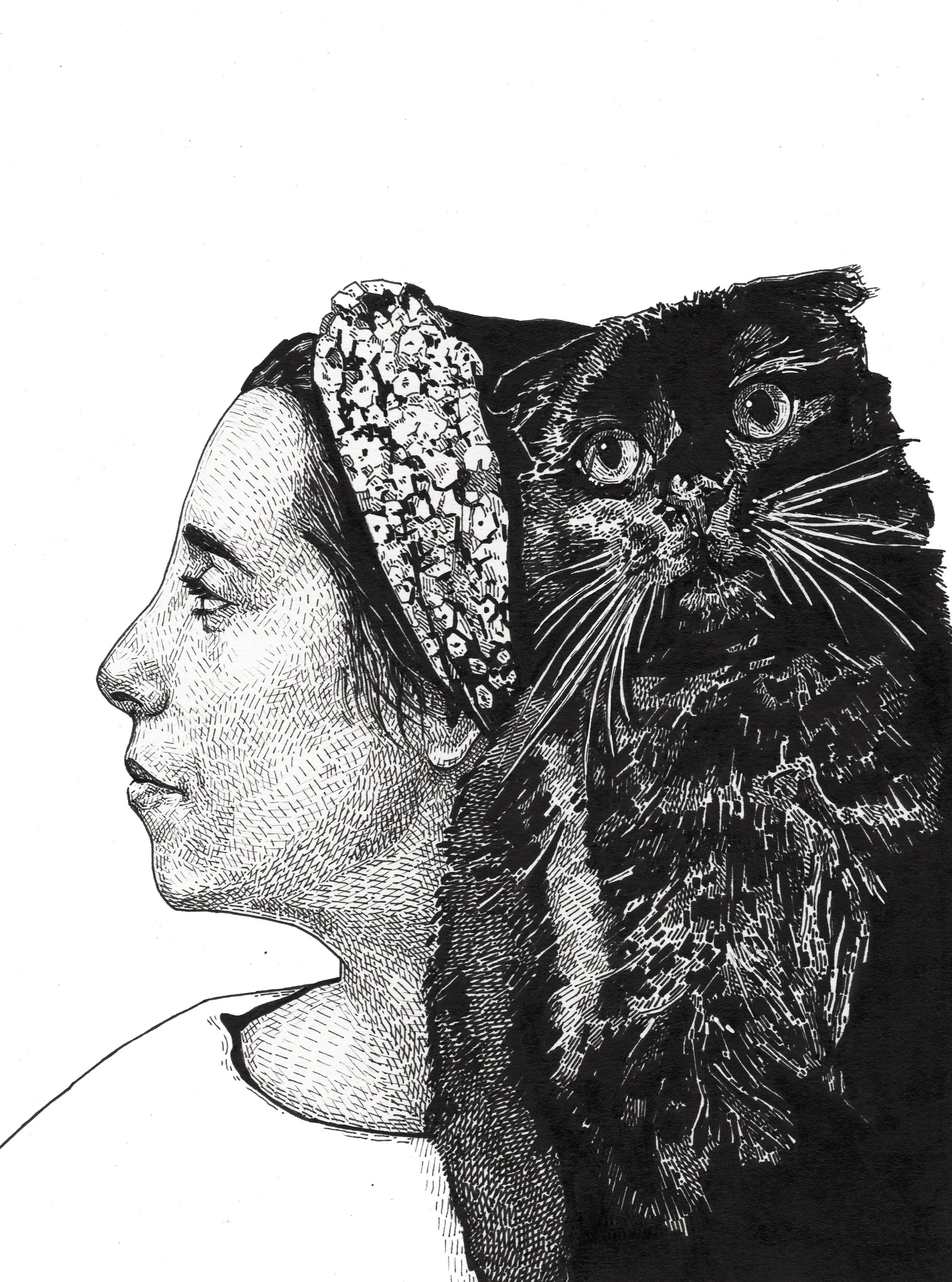 ‘Beatriz and Chami’ Ink on paper, 20x15cm, 2023.