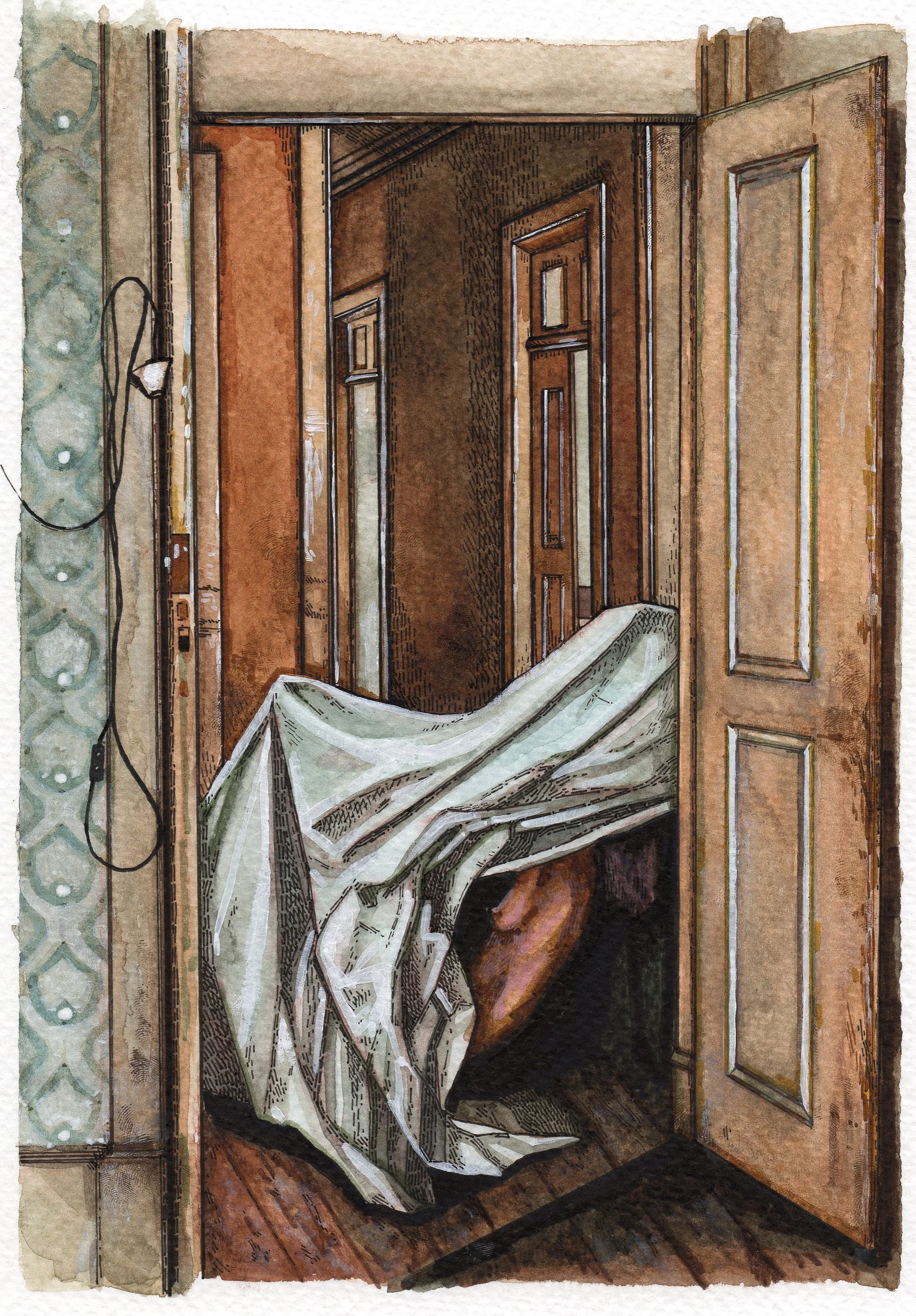"Shelter" Watercolor and ink on paper, 18x13cm, 2022