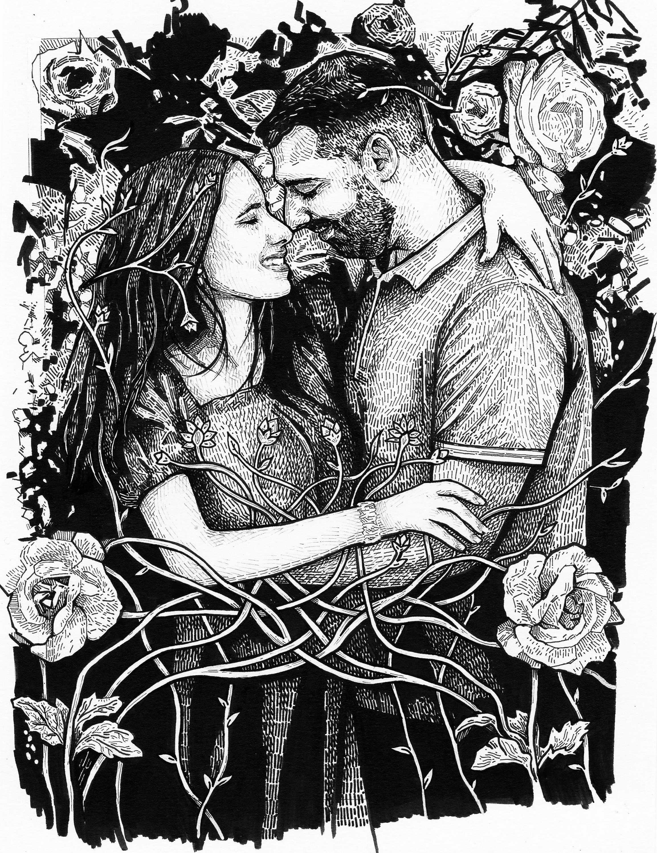 ‘Íris and Vitor’ Ink on paper, 20x15cm, 2023.
