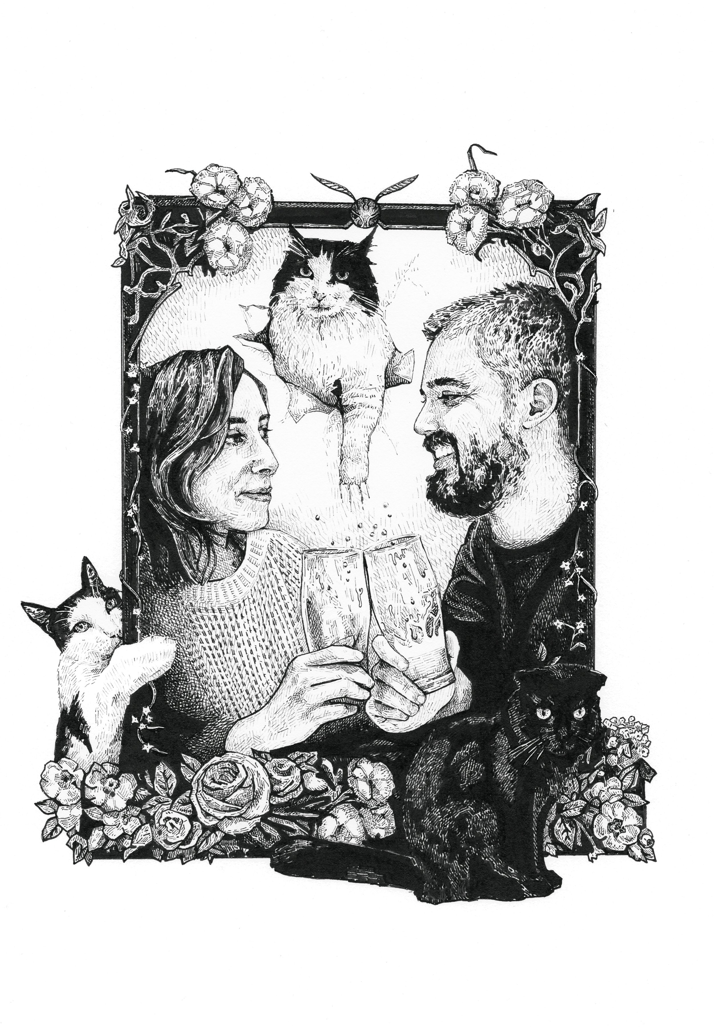 ‘Beatriz and André’ Ink on paper, 20x15cm, 2021.