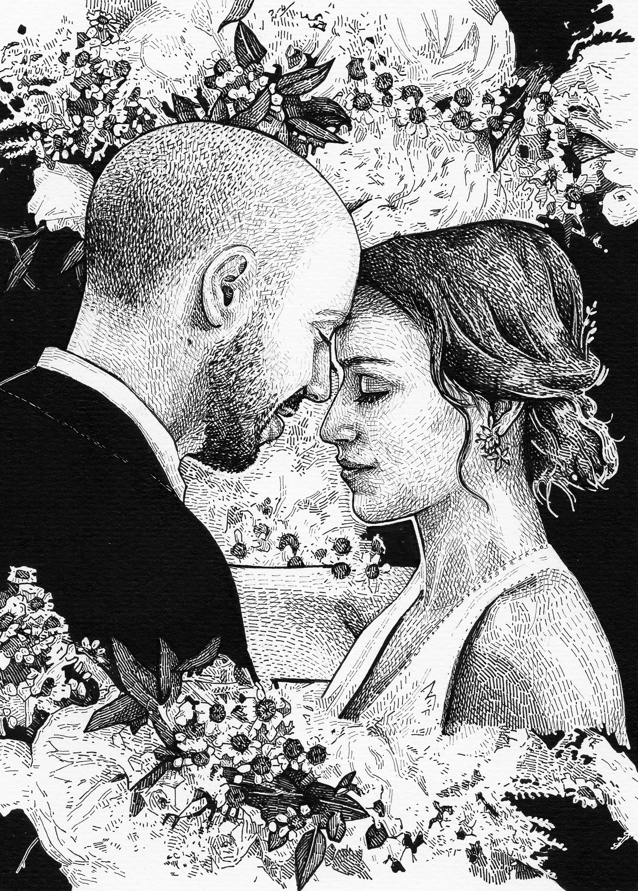 ‘Joana and José’ Ink on paper, 20x15cm, 2023.