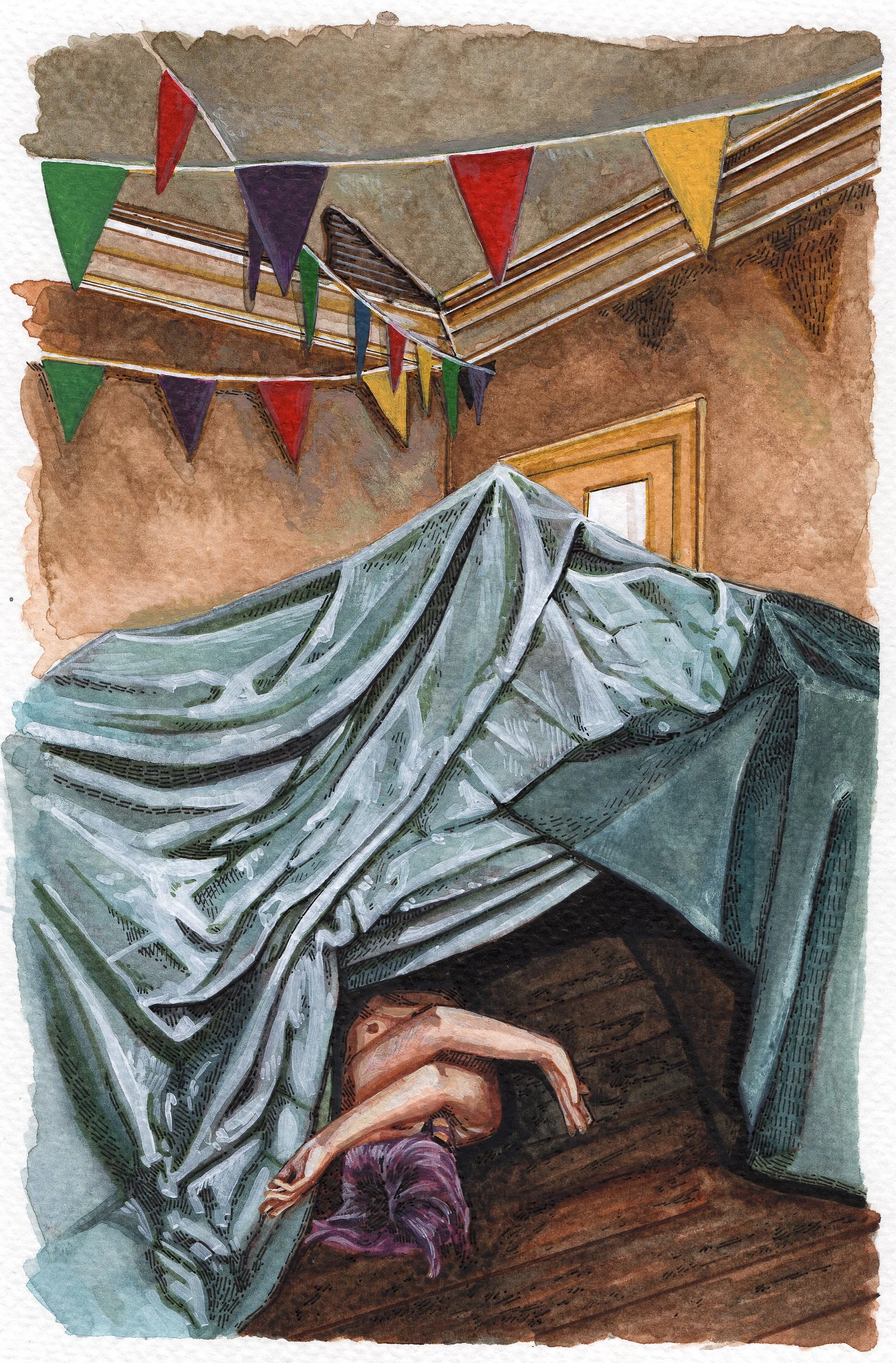 "Shelter" Watercolor and ink on paper, 18x13cm, 2022