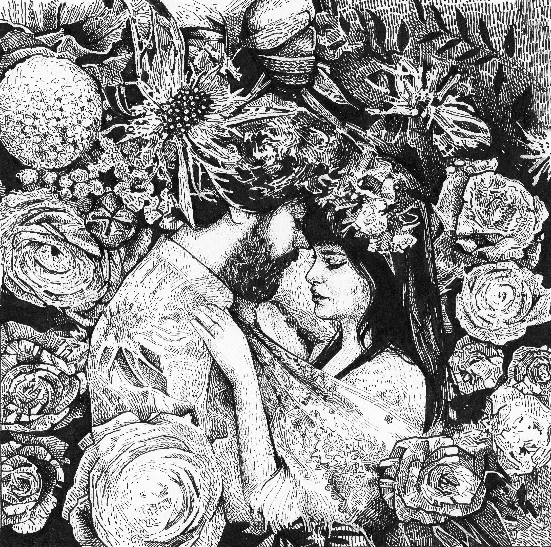 ‘Daniela and Adriano’ Ink on paper, 13x13cm, 2022.
