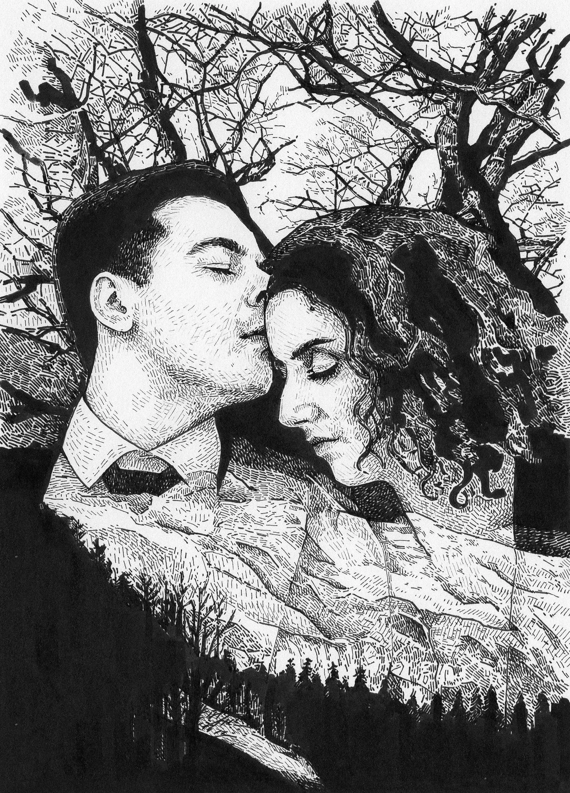 ‘Daniela and Pedro’ Ink on paper, 20x15cm, 2021.