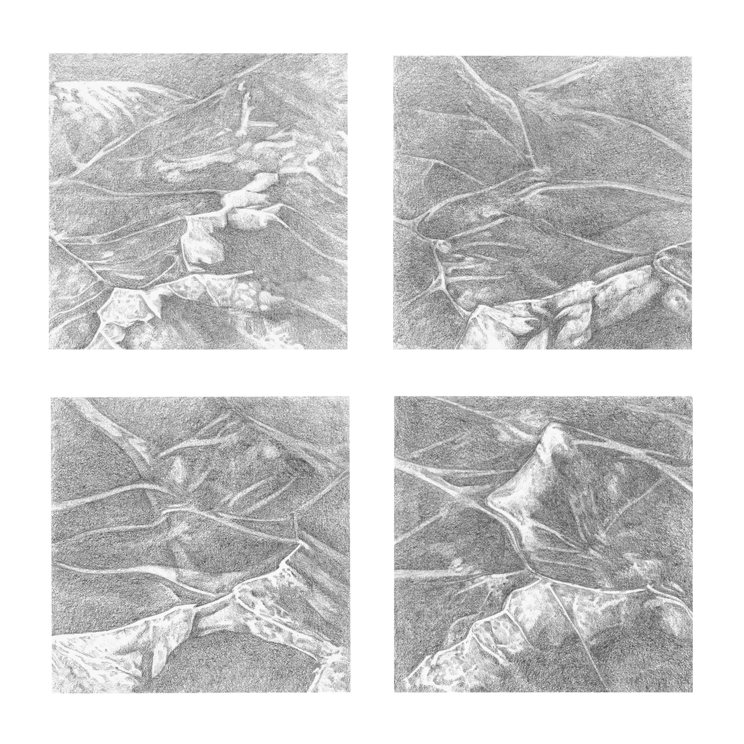 "The higher you go, the less you see" Graphite on paper, (each) 12x12cm, 2016.