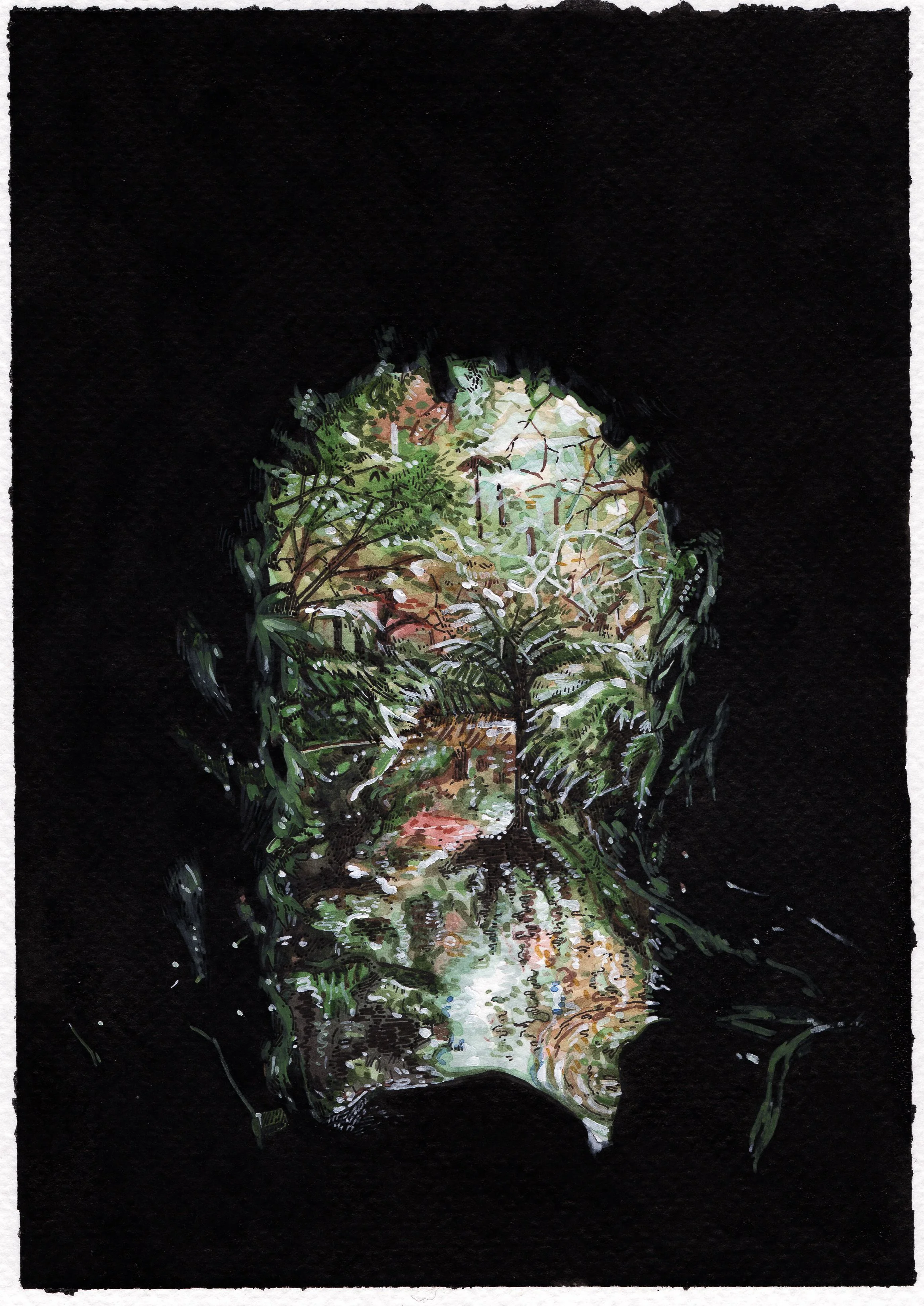 "There is light at the end of the tunnel" Watercolor and ink on paper, 18x13cm, 2022