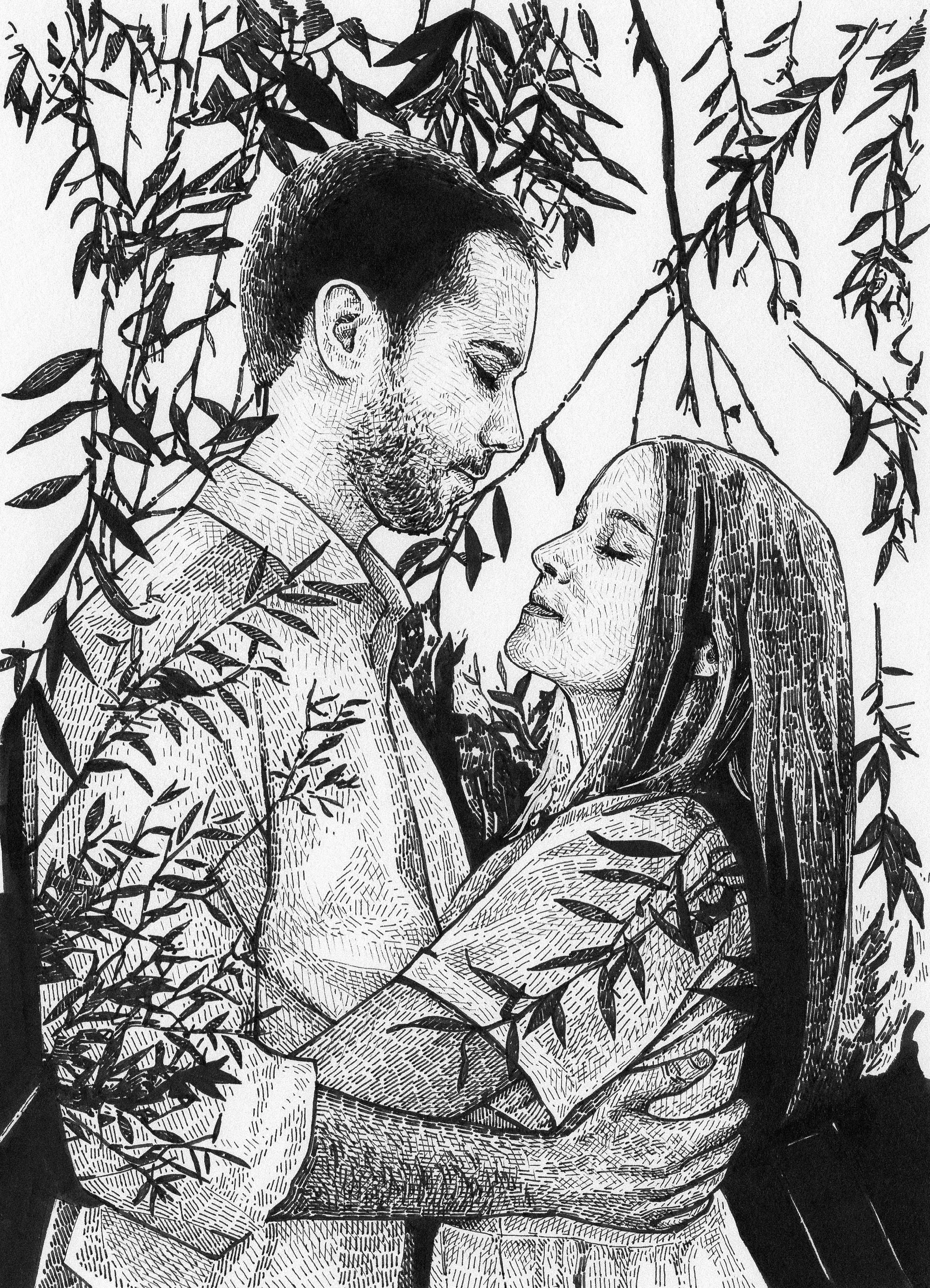 ‘Letícia and Adriano’ Ink on paper, 20x15cm, 2020.