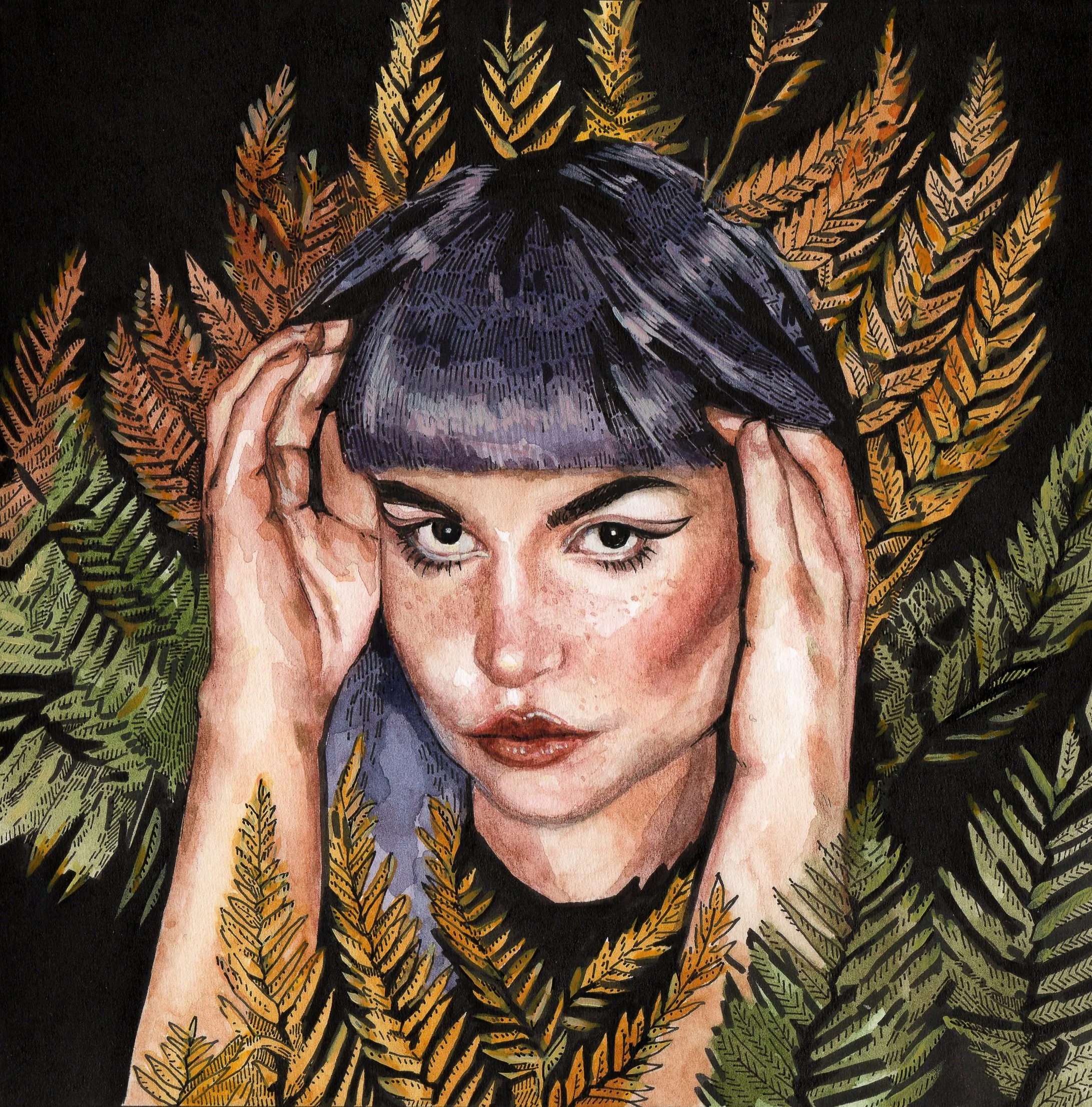 ‘Daniela’ Watercolor and ink on paper, 13x13cm, 2022.